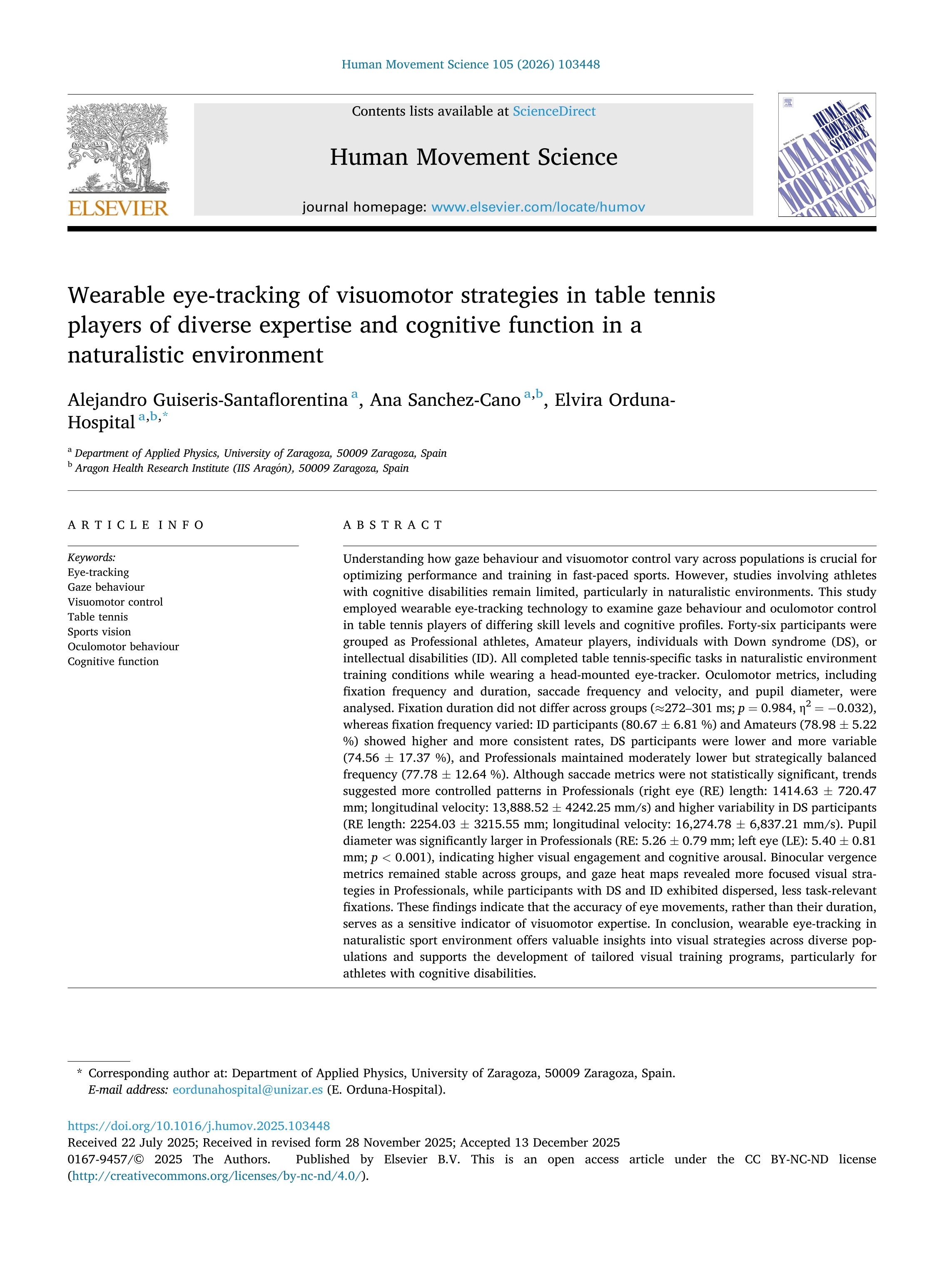 Wearable eye-tracking of visuomotor strategies in table tennis players of diverse expertise and cognitive function in a naturalistic environment