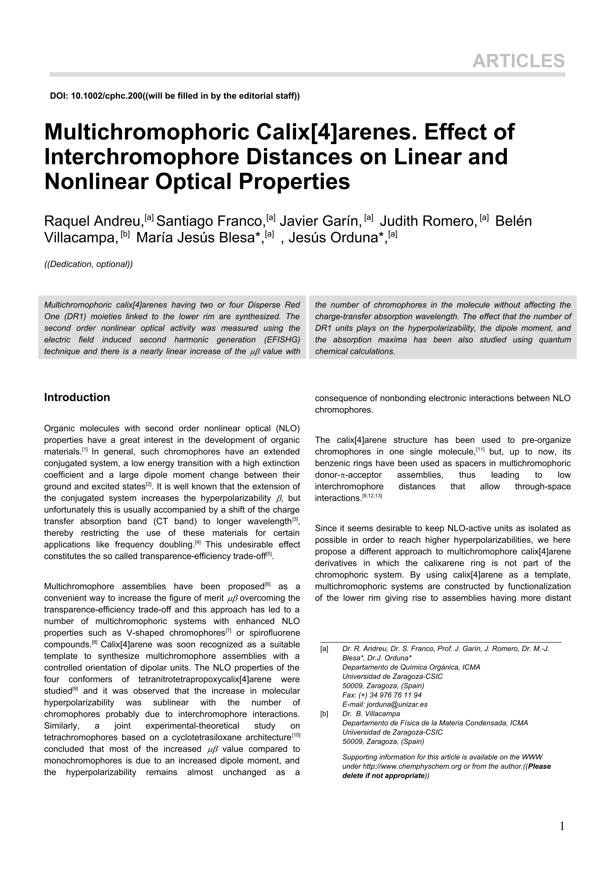 Multichromophoric calix[4]arenes: Effect of interchromophore distances on linear and nonlinear optical properties