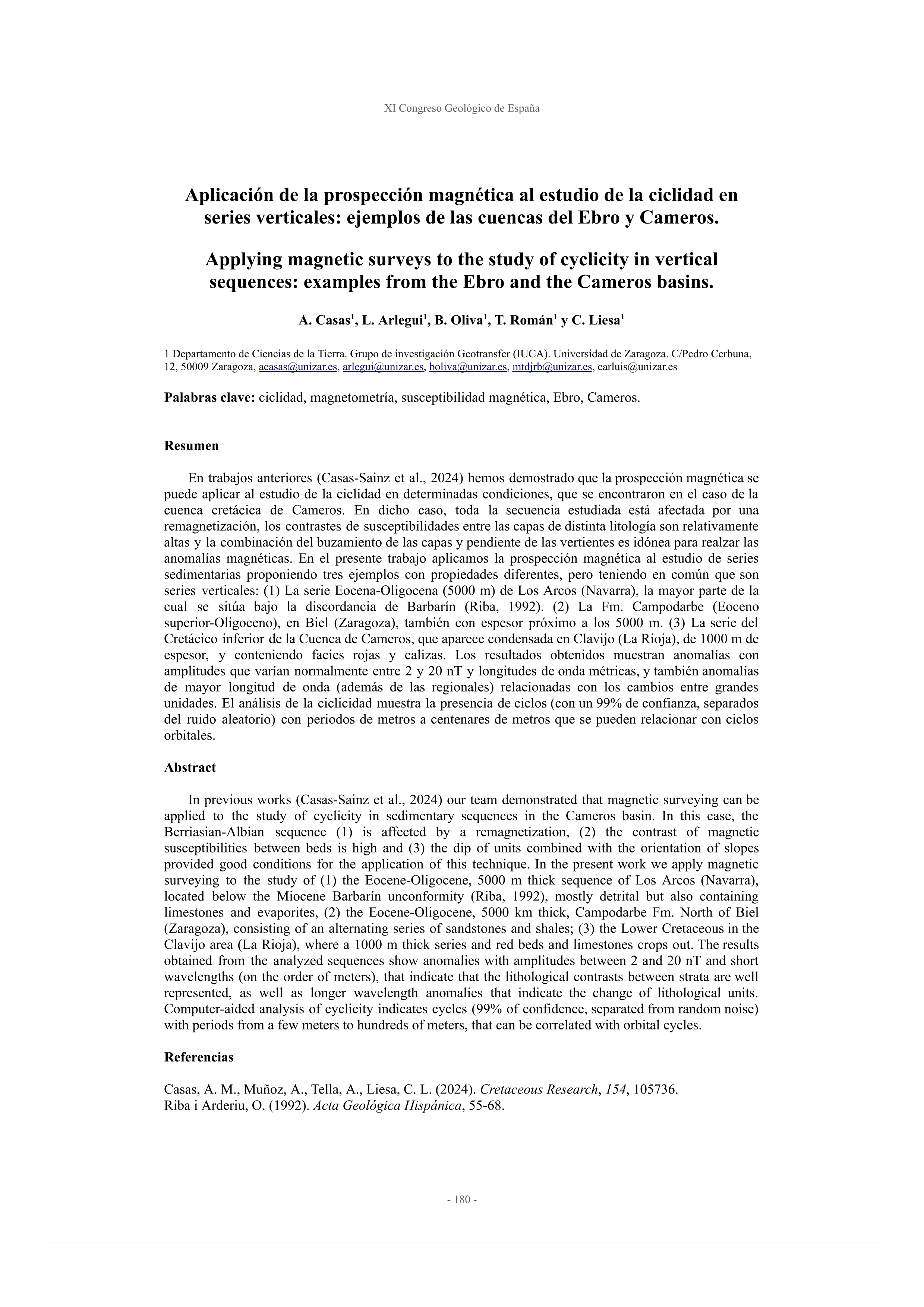 Aplicación de la prospección magnética al estudio de la ciclidad en series verticales: ejemplos de las cuencas del Ebro y Cameros