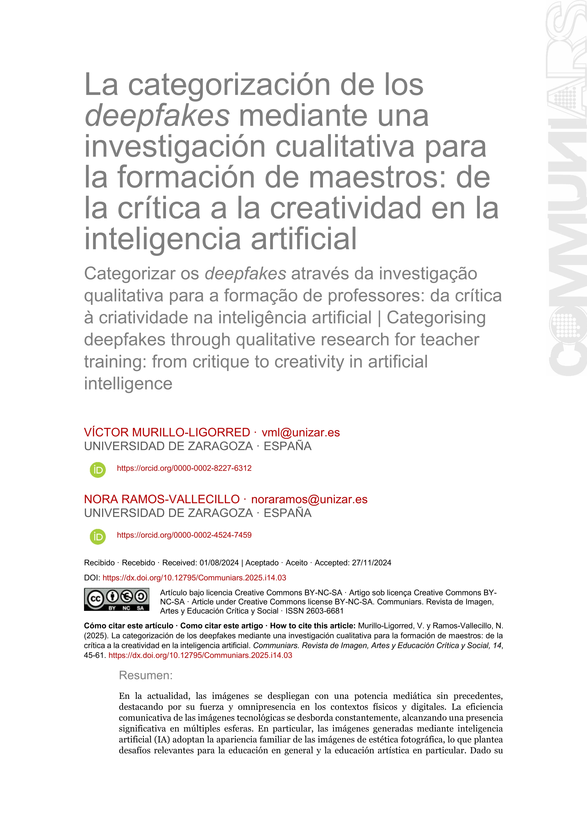 La categorización de los deepfakes mediante una investigación cualitativa para la formación de maestros: de la crítica a la creatividad en la inteligencia artificial