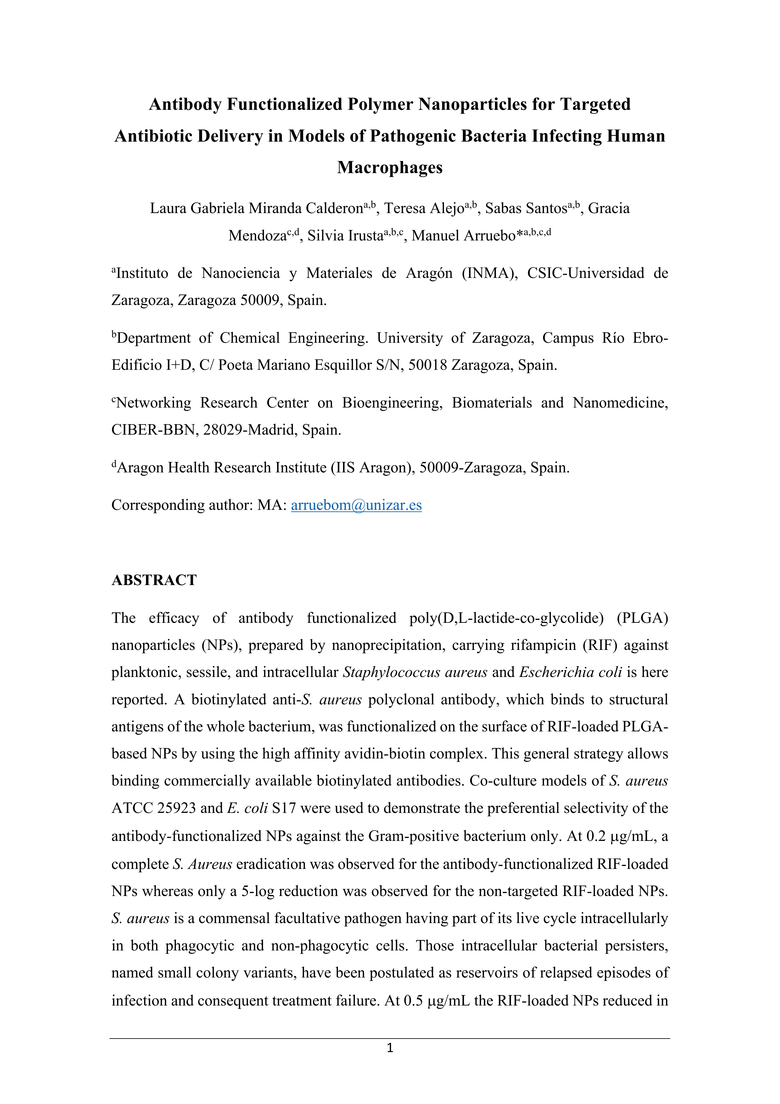 Antibody-Functionalized Polymer Nanoparticles for Targeted Antibiotic Delivery in Models of Pathogenic Bacteria Infecting Human Macrophages
