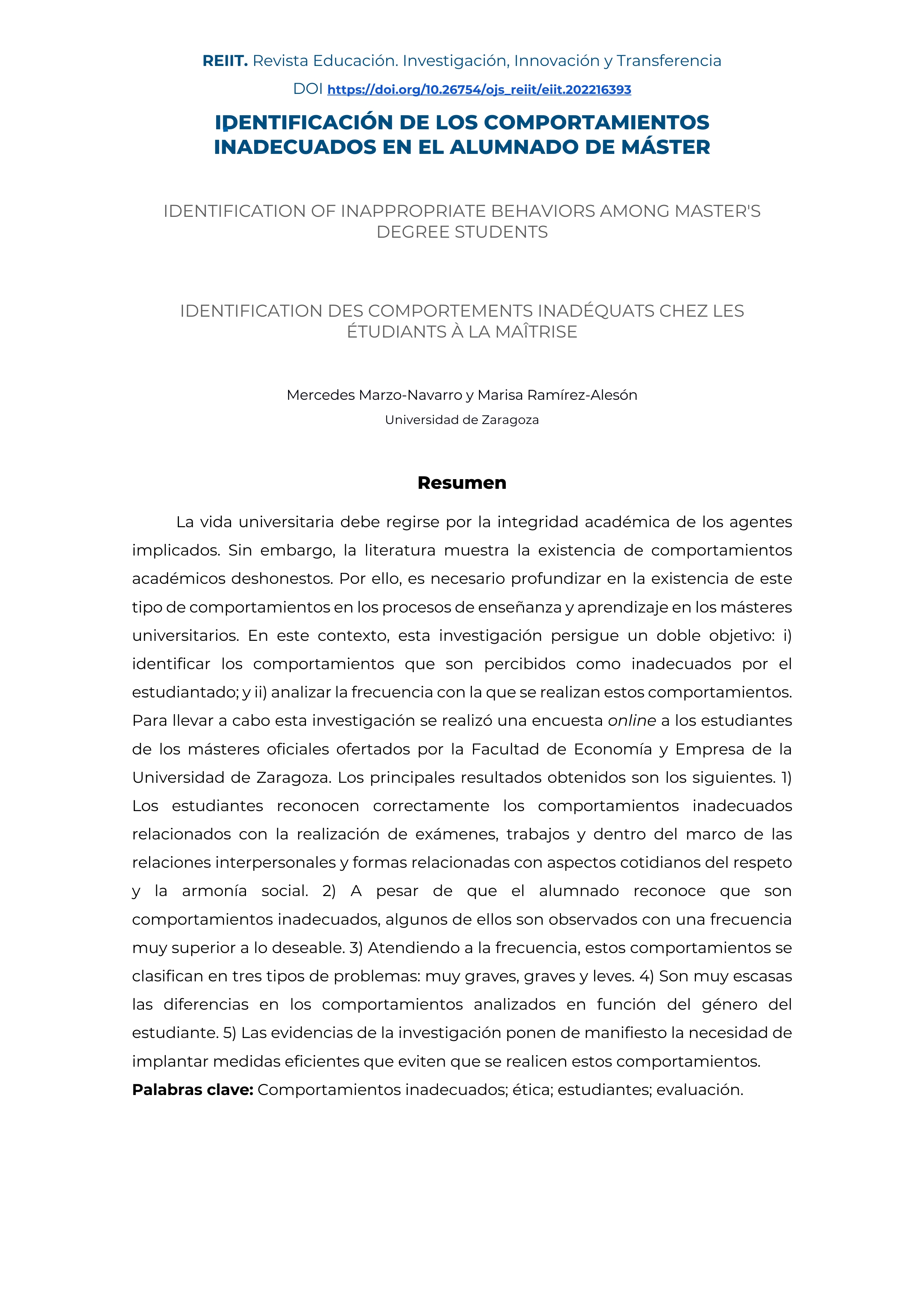 Identificación de los comportamientos inadecuados en el alumnado de máster