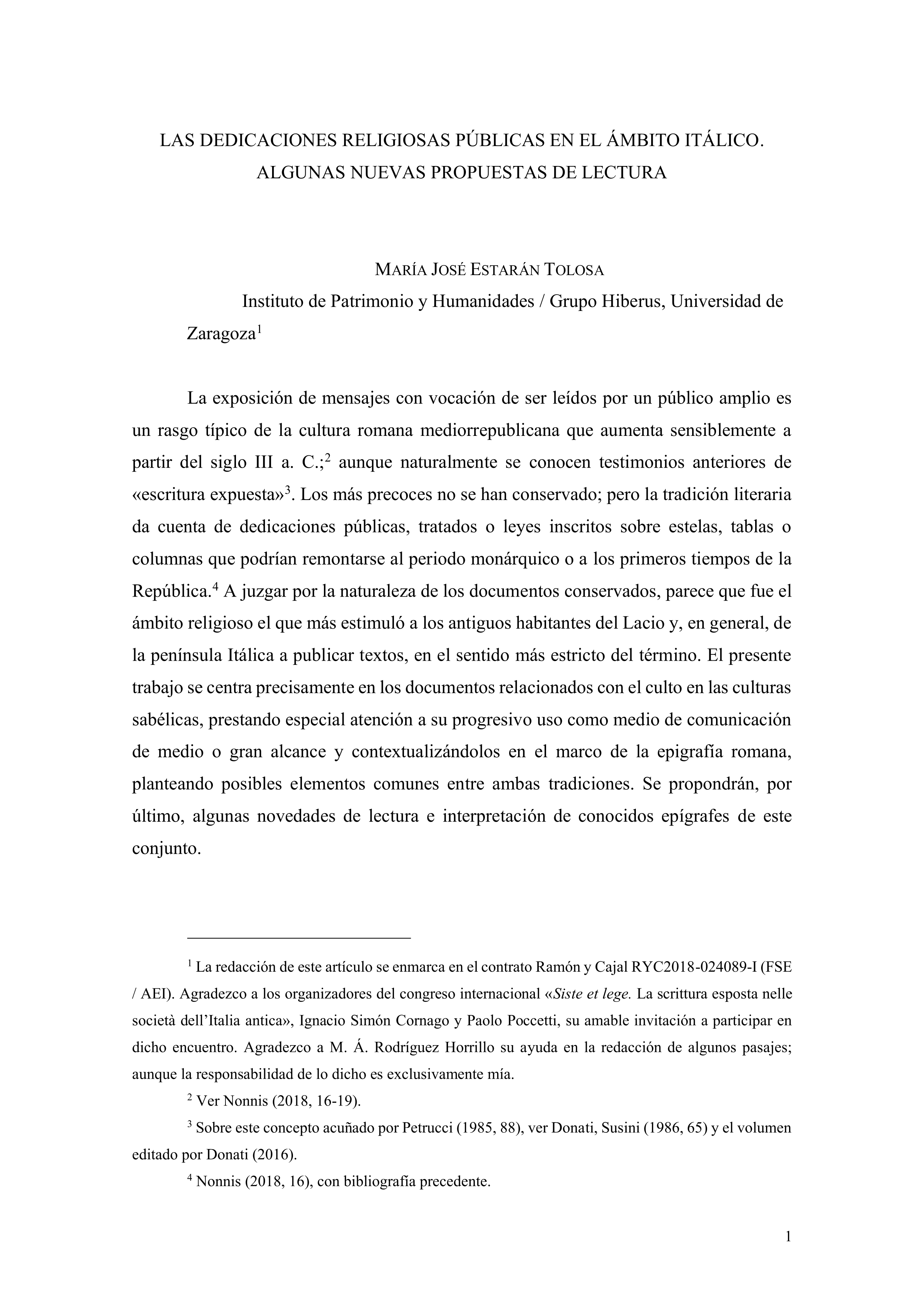 Las dedicaciones religiosas públicas en el ámbito itálico : algunas nuevas propuestas de lectura