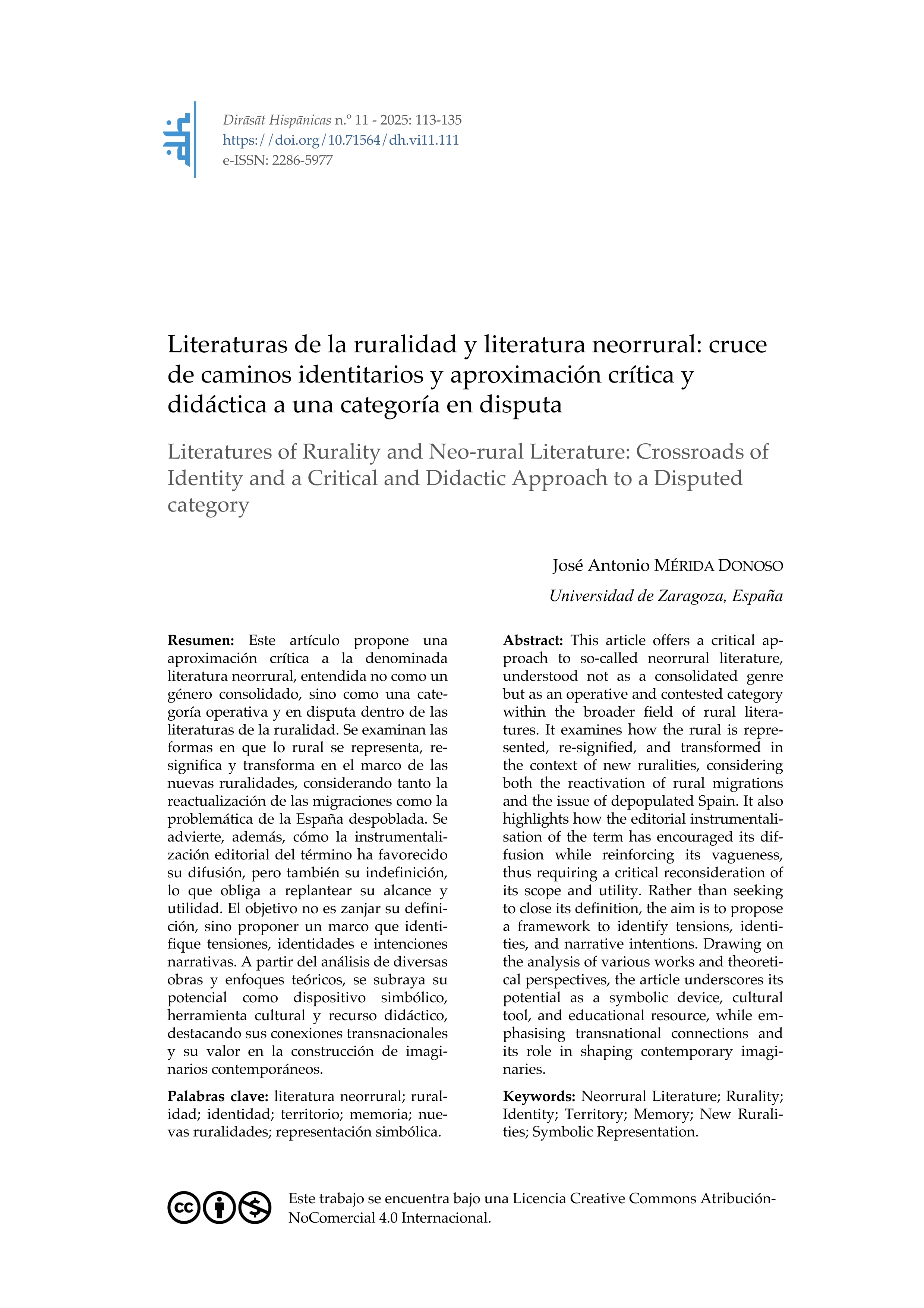 Literaturas de la ruralidad y literatura neorrural cruce de caminos identitarios y aproximación crítica y didáctica a una categoría en disputa