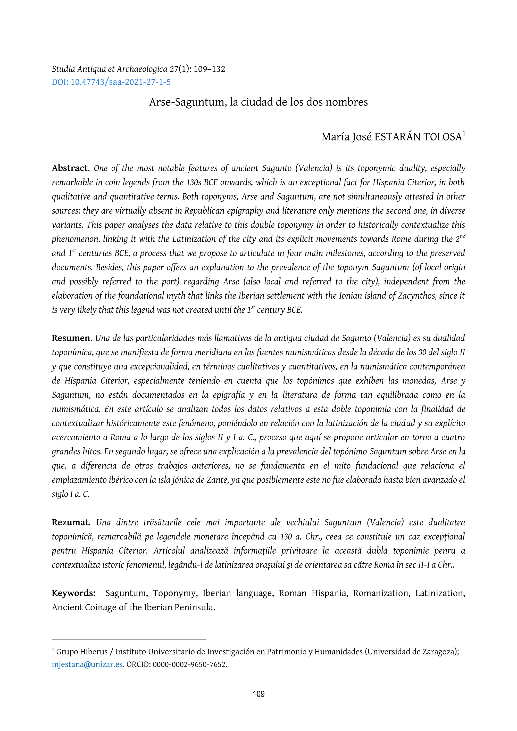 Arse-Saguntum, la ciudad de los dos nombres