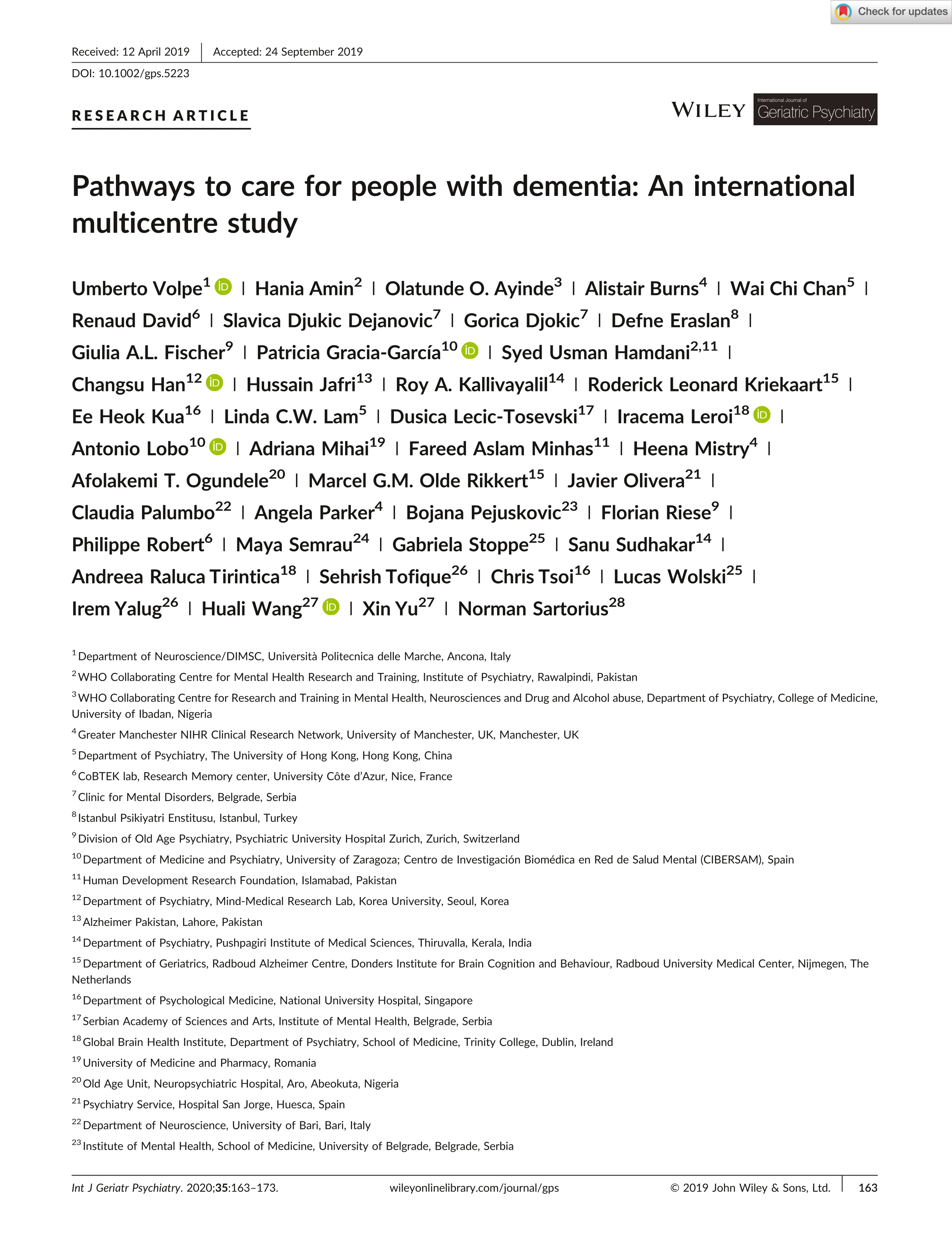 Pathways to care for people with dementia: An international multicentre study