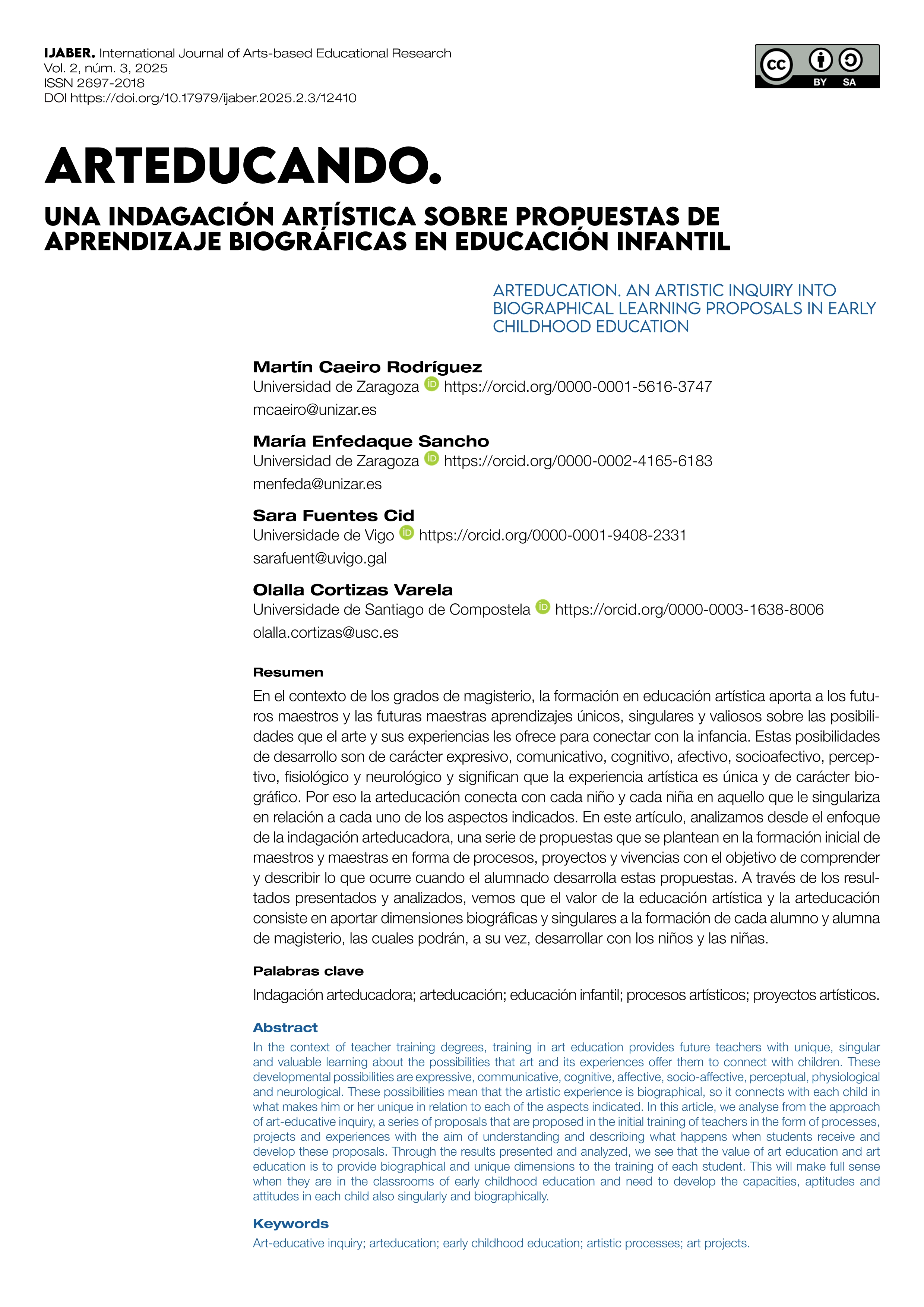 Arteducando: una indagación artística sobre propuestas de aprendizaje biográficas en educación infantil
