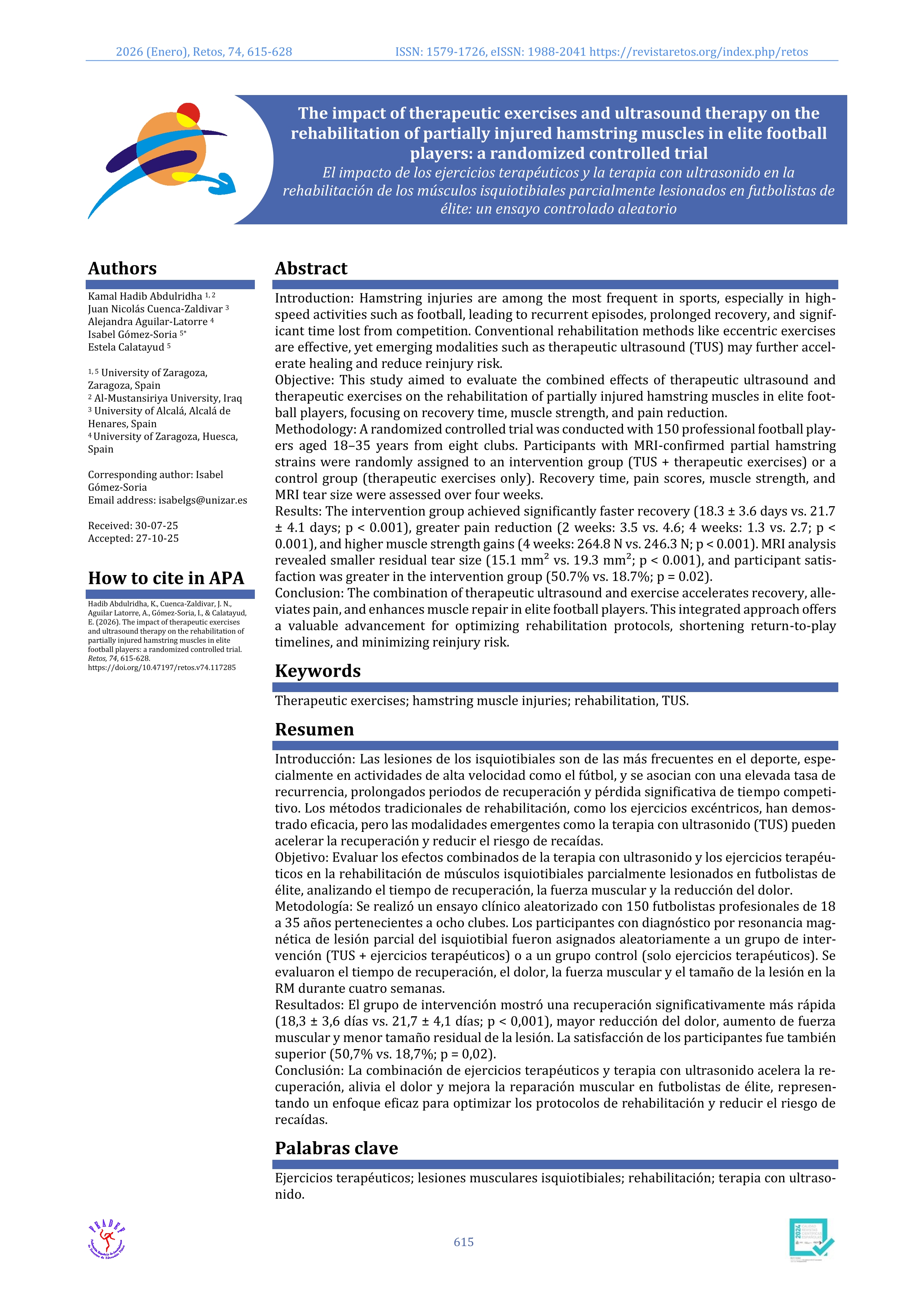 The impact of therapeutic exercises and ultrasound therapy on the rehabilitation of partially injured hamstring muscles in elite football players: a randomized controlled trial