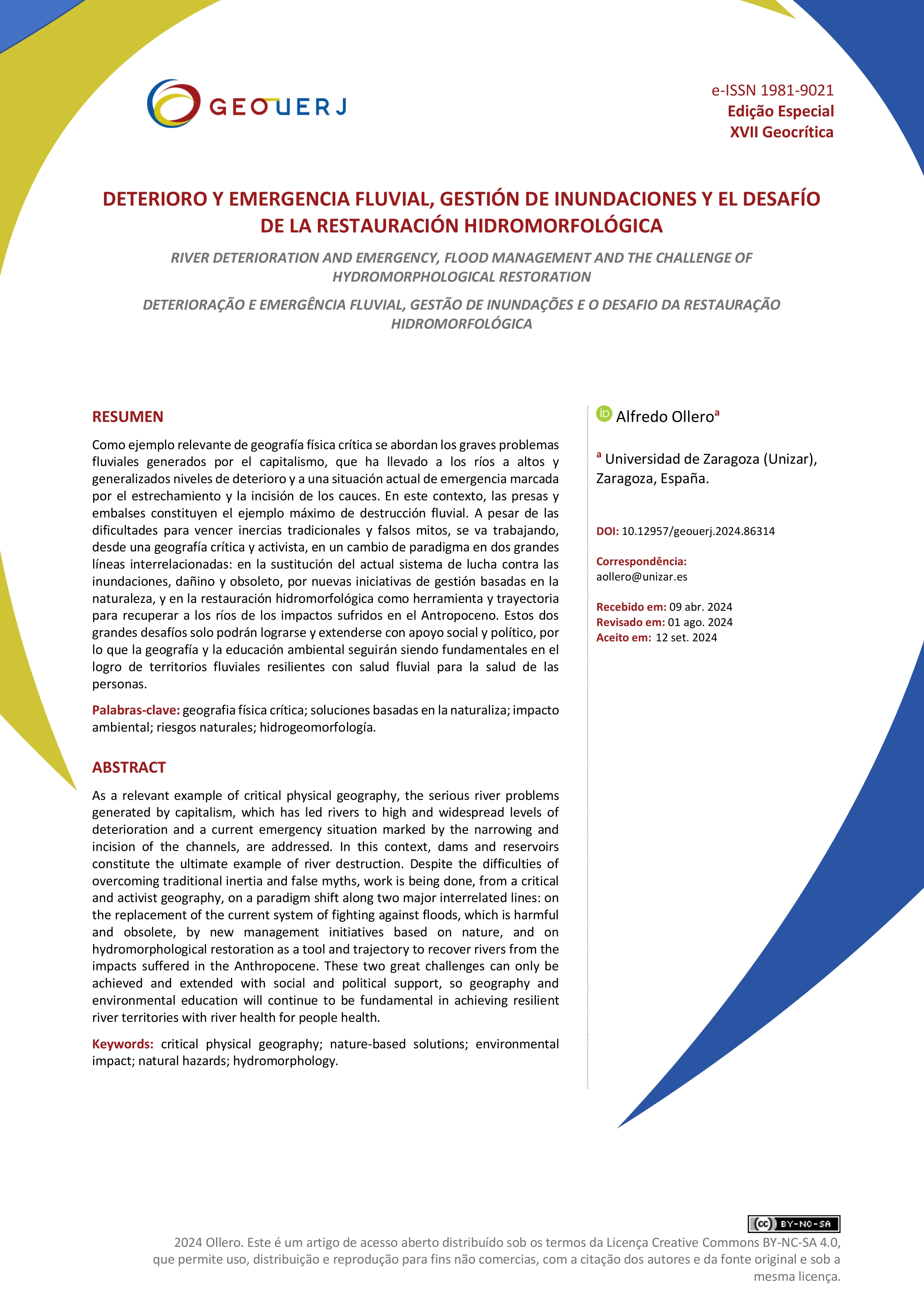 Deterioro y emergencia fluvial, gestión de inundaciones y el desafío de la restauración hidromorfológica