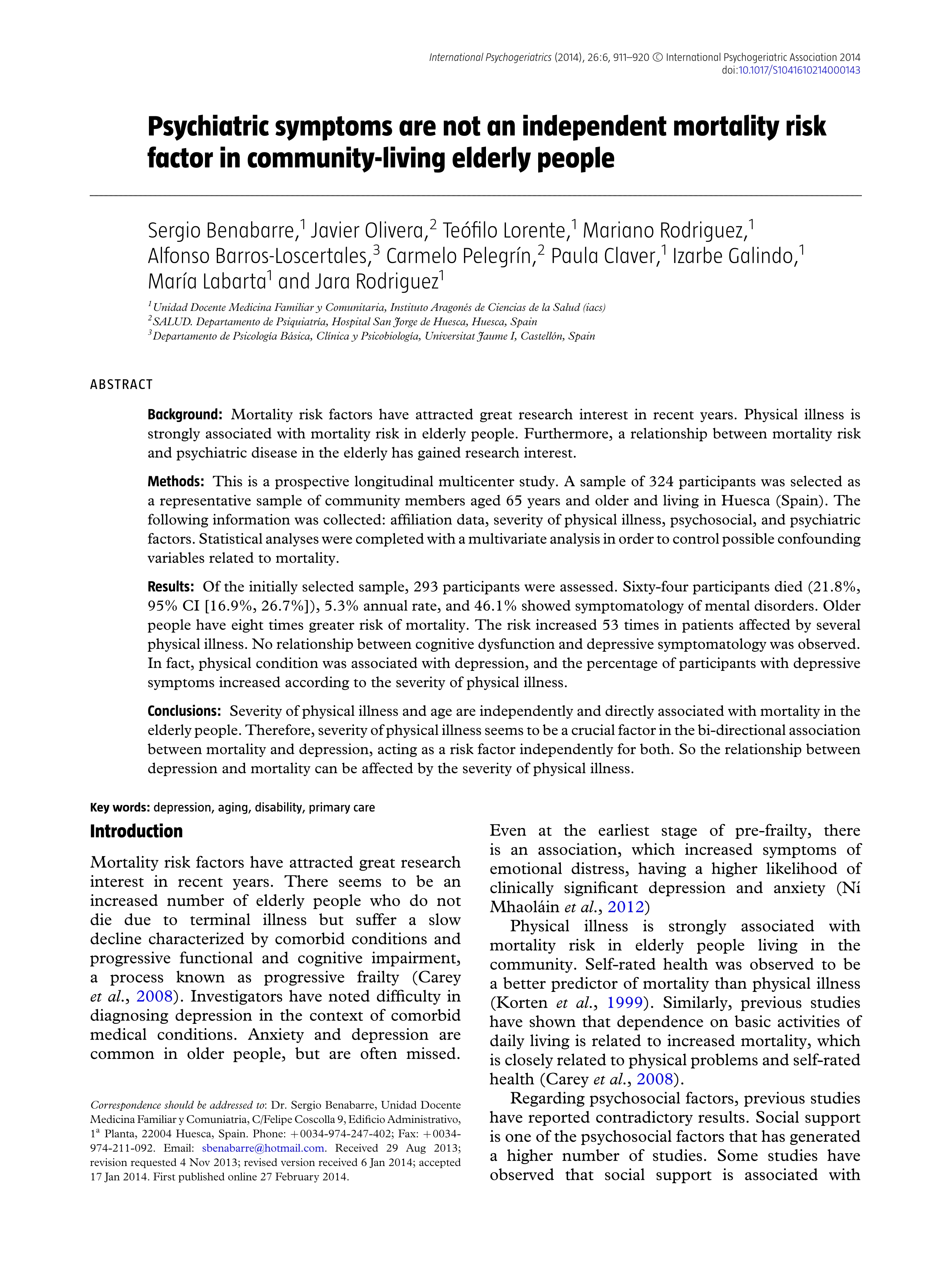 Psychiatric symptoms are not an independent mortality risk factor in community-living elderly people