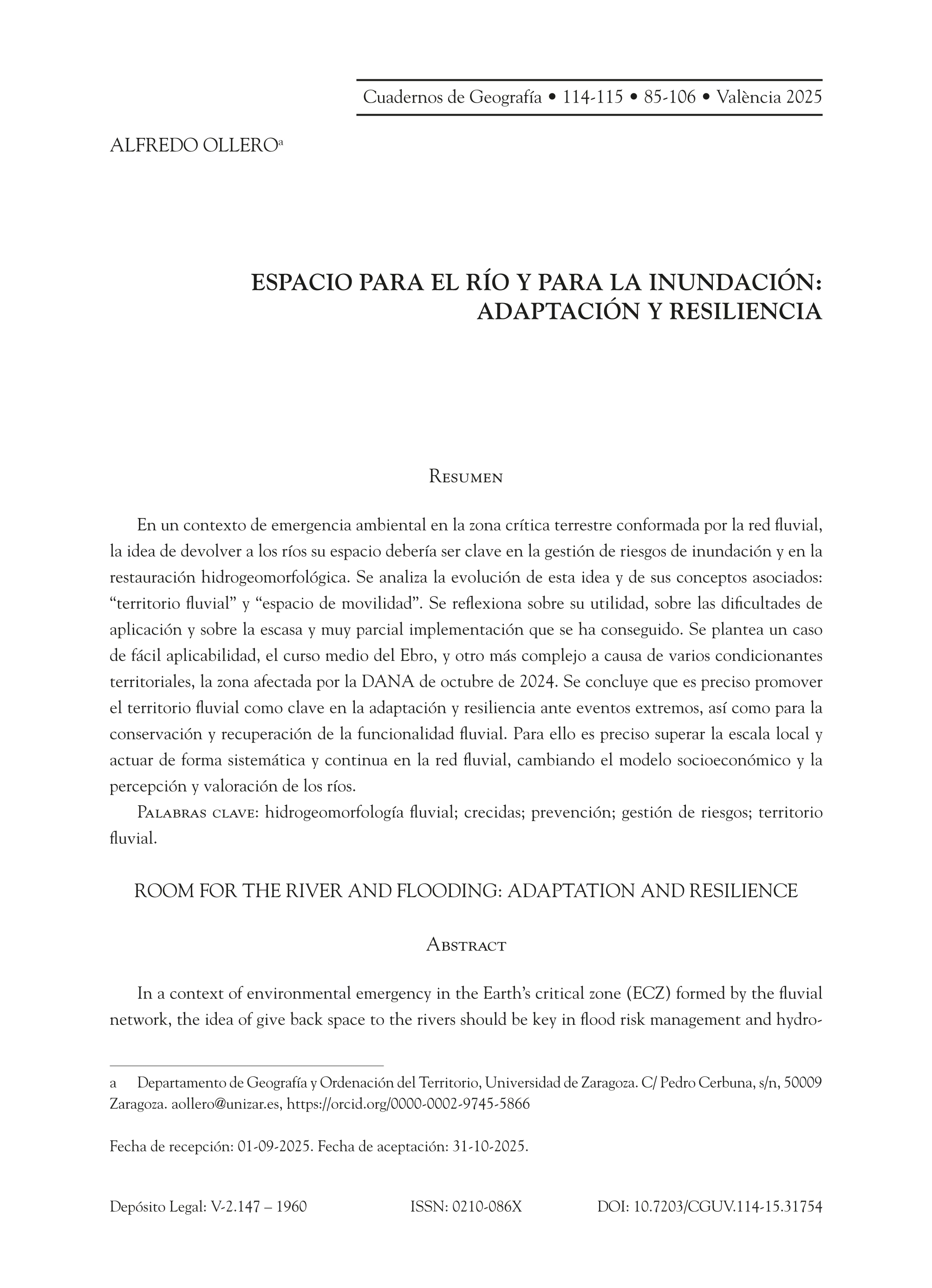 Espacio para el río y para la inundación: adaptación y resiliencia