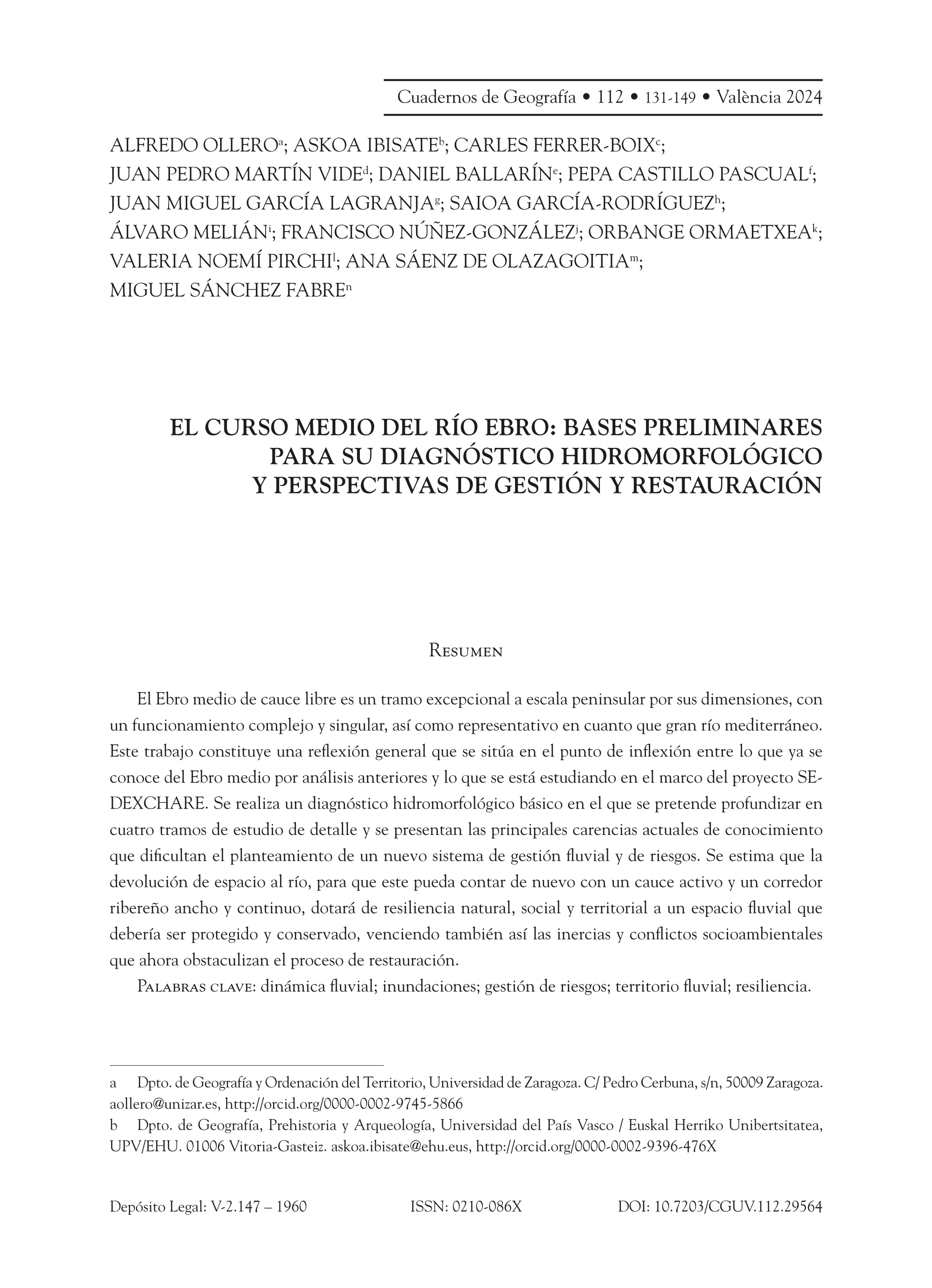 El curso medio del río Ebro: bases preliminares para su diagnóstico hidromorfológico y perspectivas de gestión y restauración
