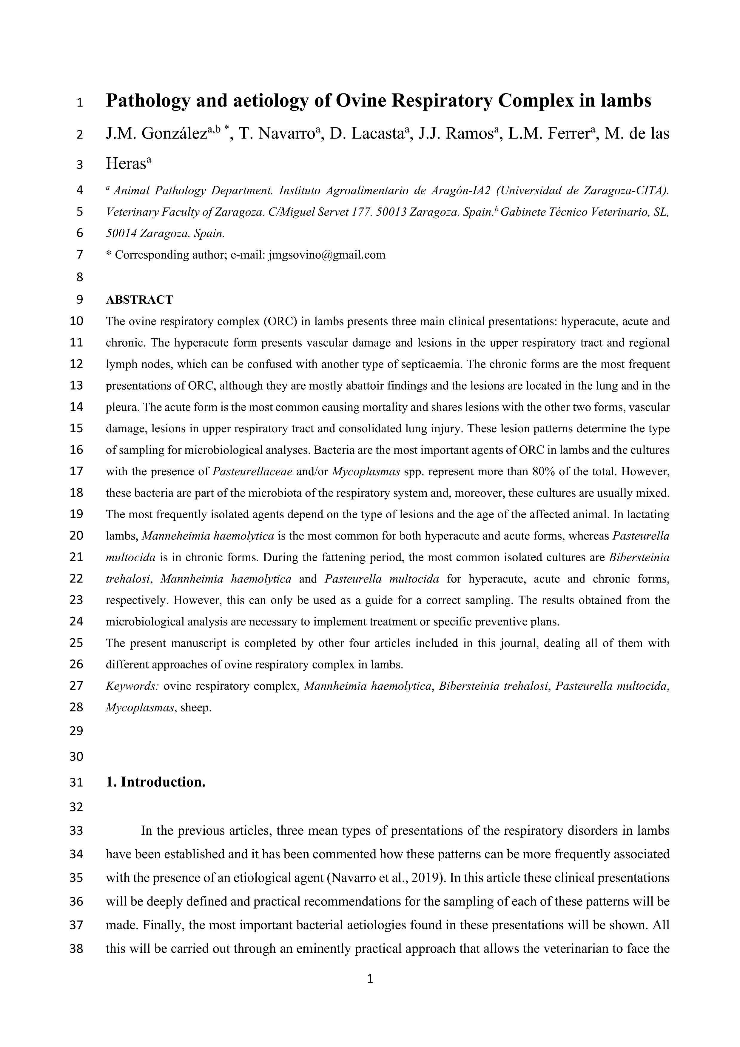 Prevention of Ovine Respiratory Complex in lambs based on vaccination