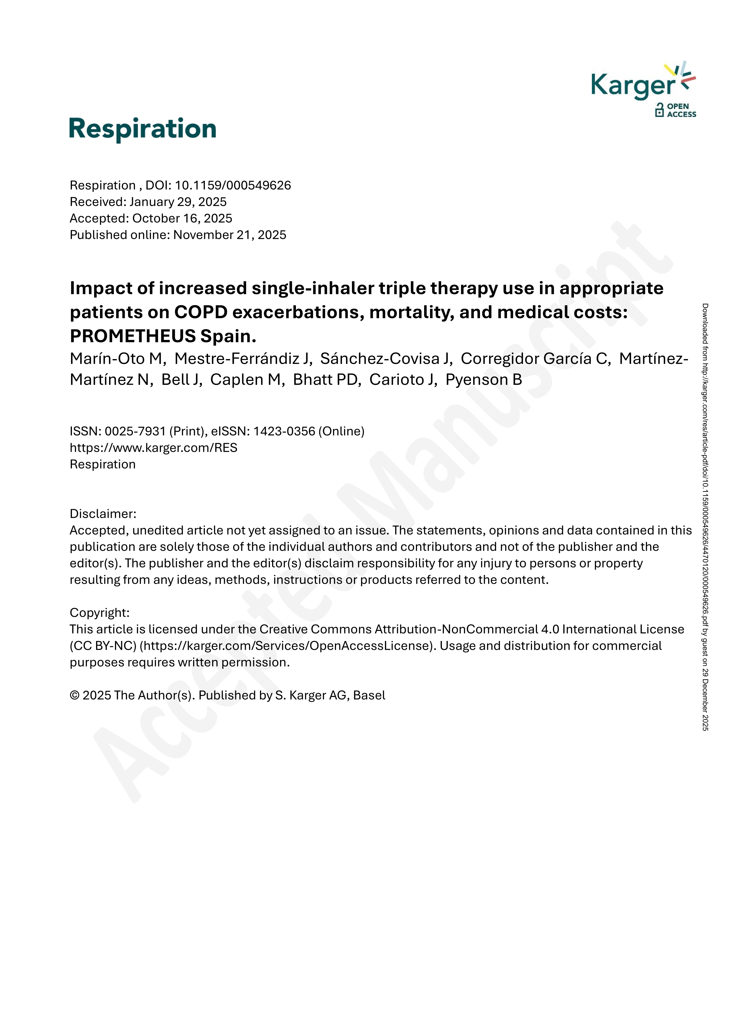 Impact of increased single-inhaler triple therapy use in appropriate patients on COPD exacerbations, mortality, and medical costs: PROMETHEUS Spain.