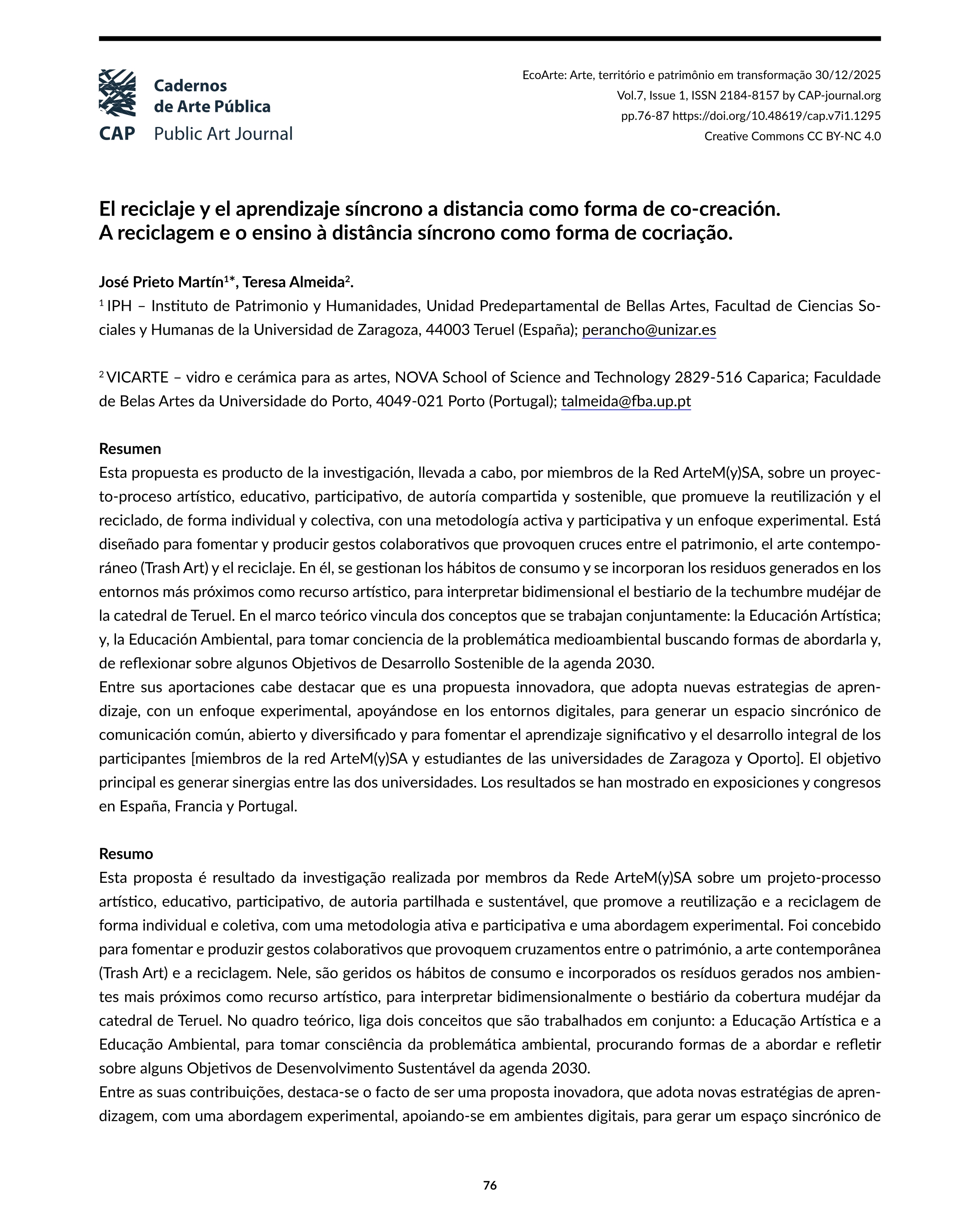 El reciclaje y el aprendizaje síncrono a distancia como forma de co-creación