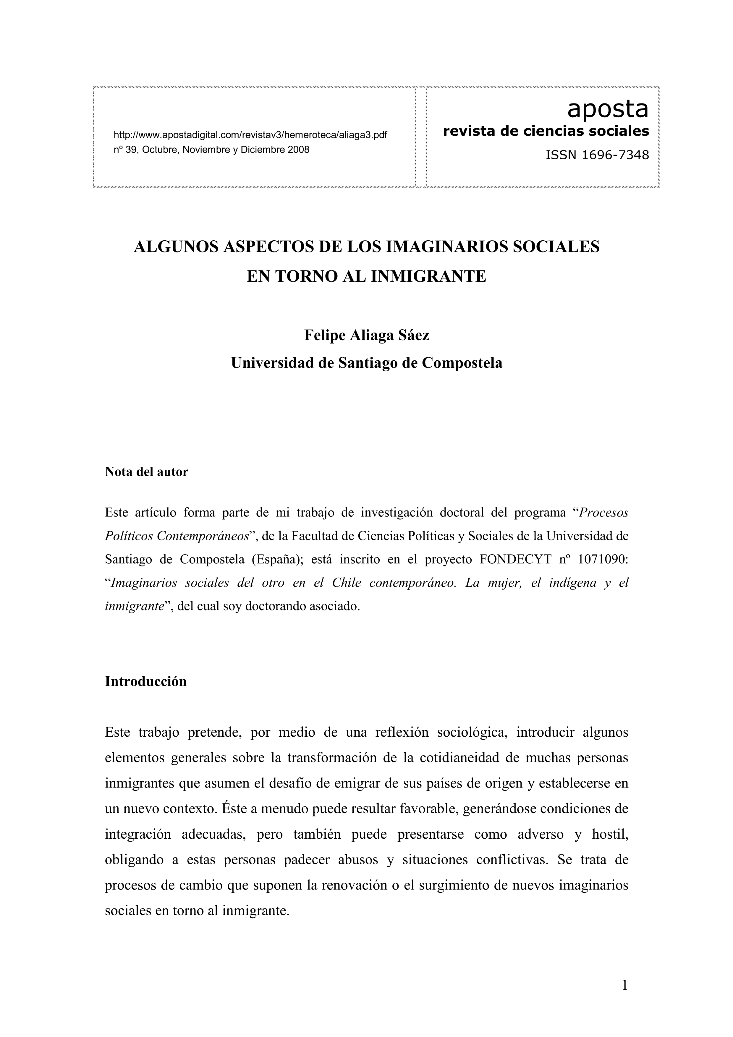 Algunos aspectos de los imaginarios sociales en torno al inmigrante