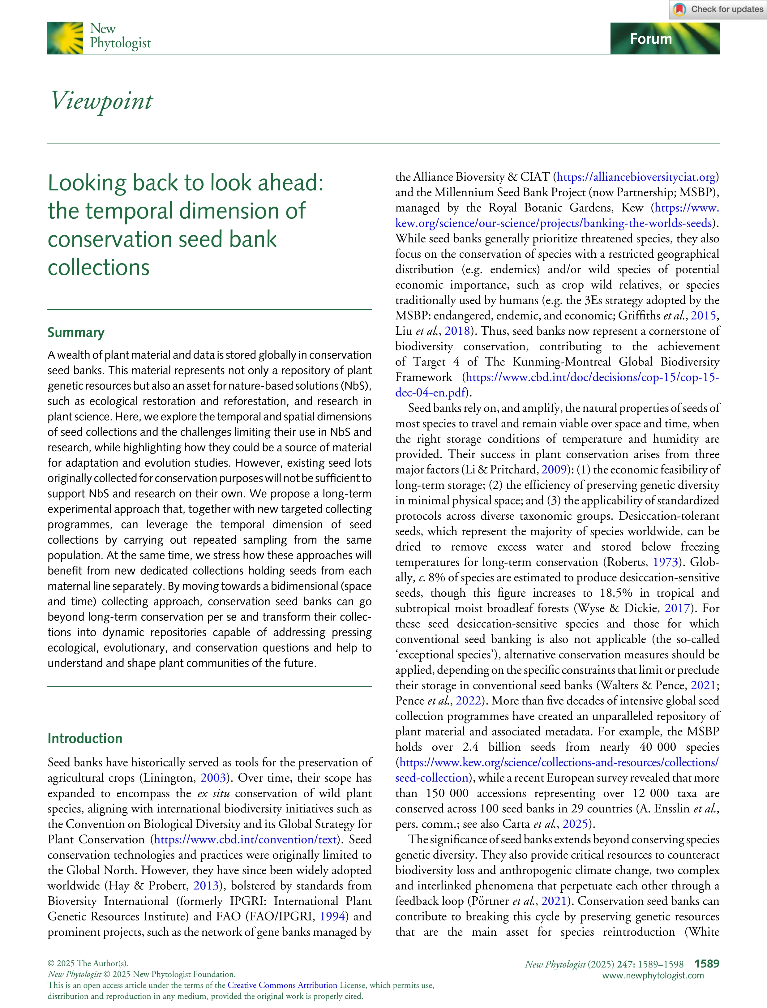 Looking back to look ahead: the temporal dimension of conservation seed bank collections