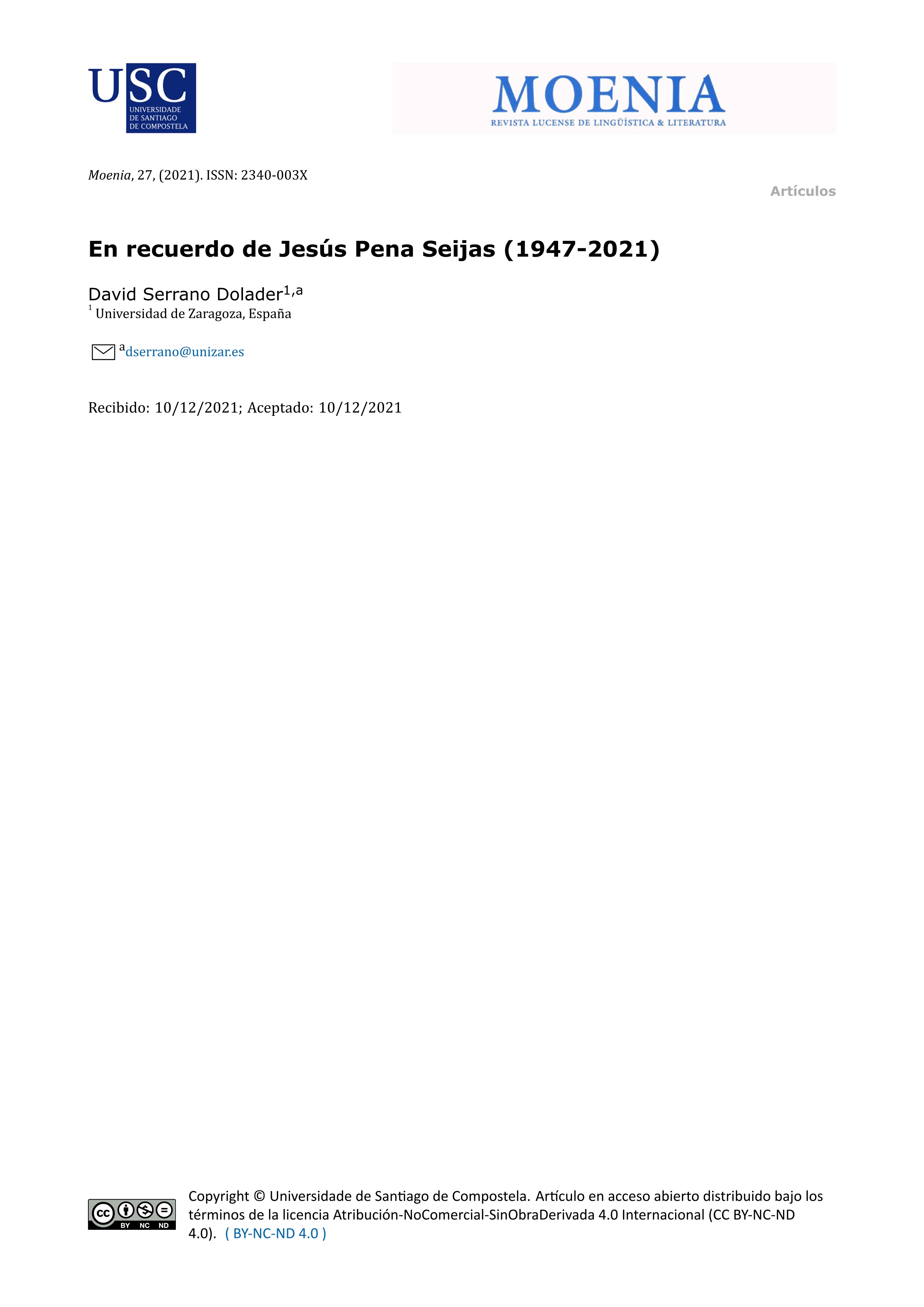En recuerdo de Jesús Pena Seijas (1947-2021)