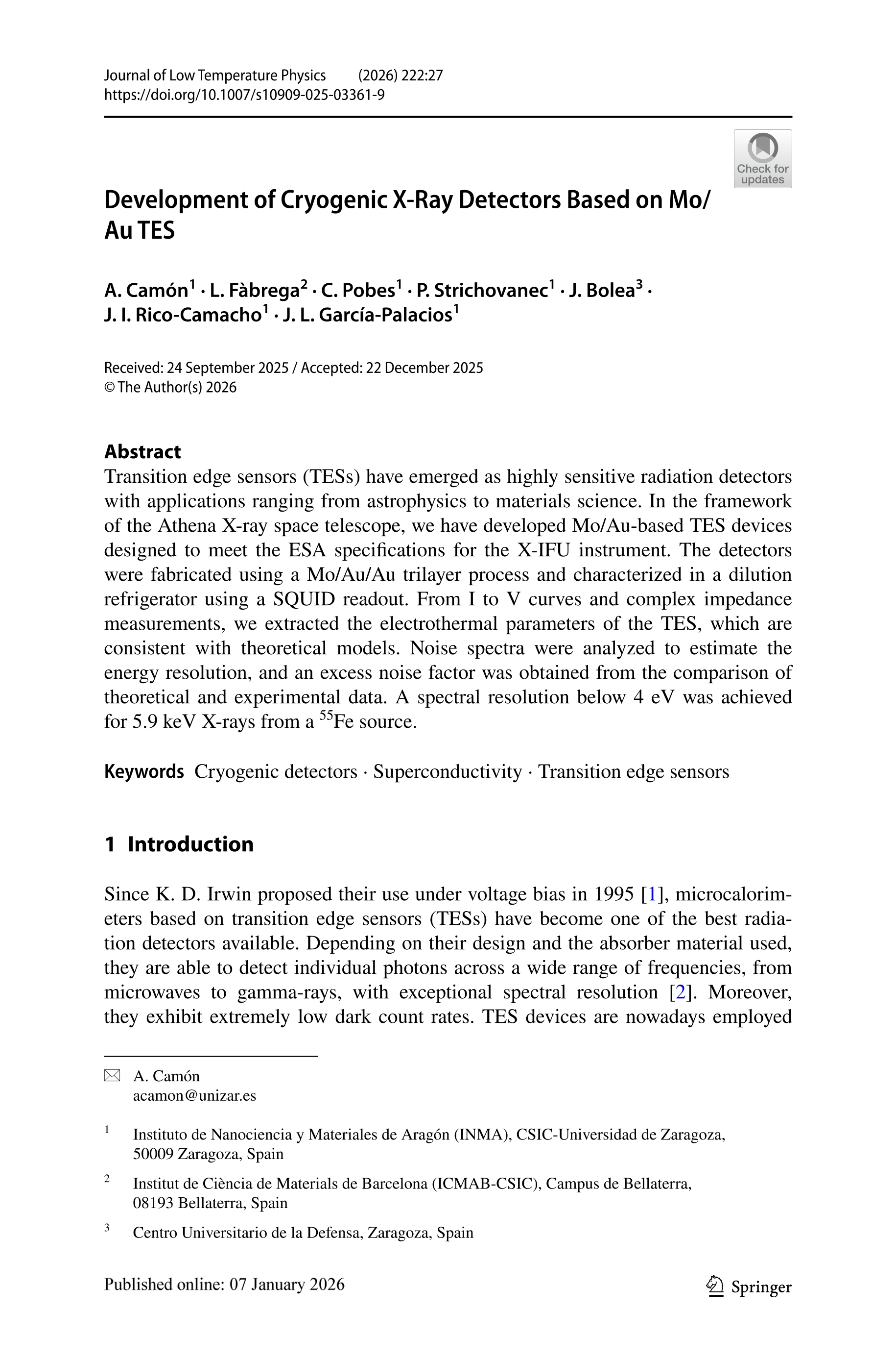 Development of Cryogenic X-Ray Detectors Based on Mo/Au TES