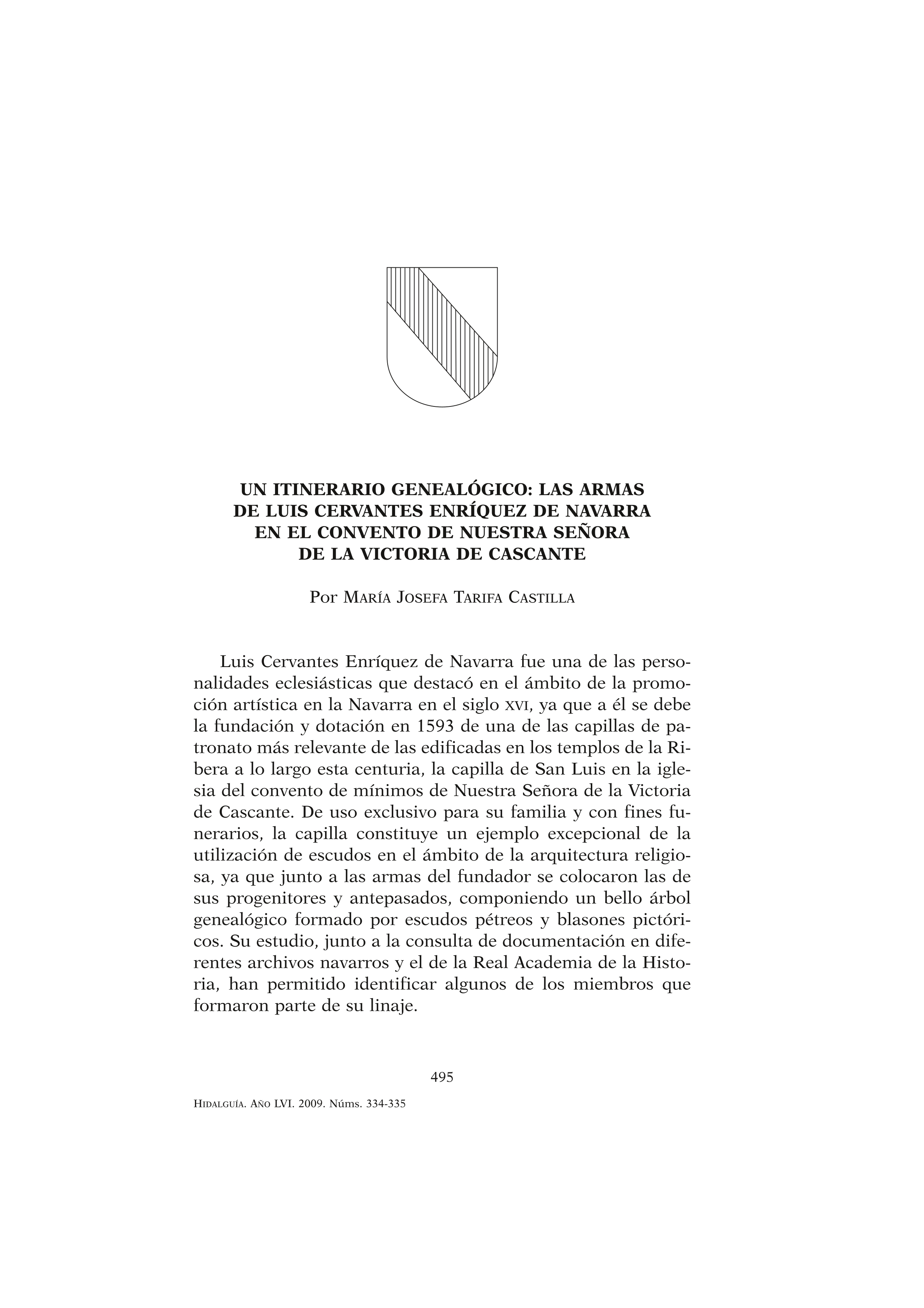 Un itinerario genealógico: las armas de los Cervantes Enríquez de Navarra en el convento de Nuestra Señora de la Victoria de Cascante