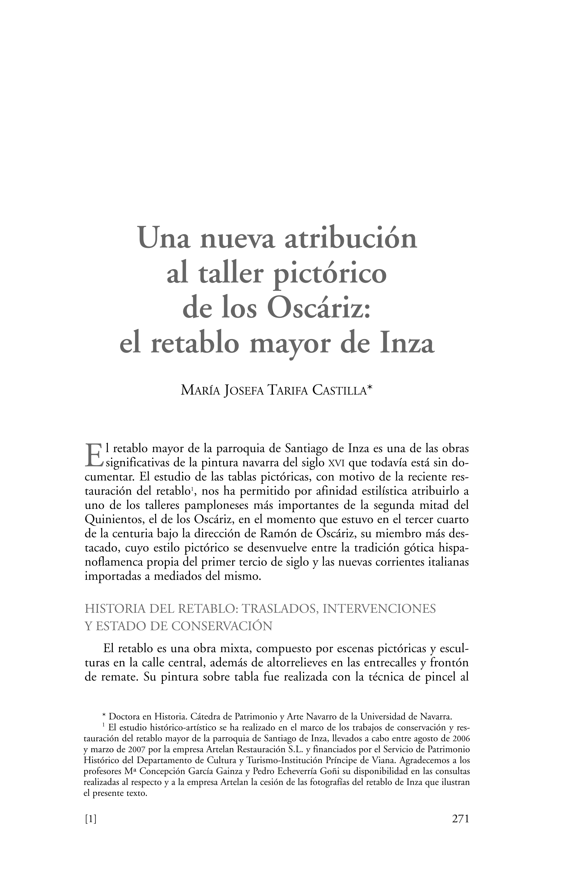 Una nueva atribución al taller pictórico de los Oscáriz: el retablo mayor de Inza