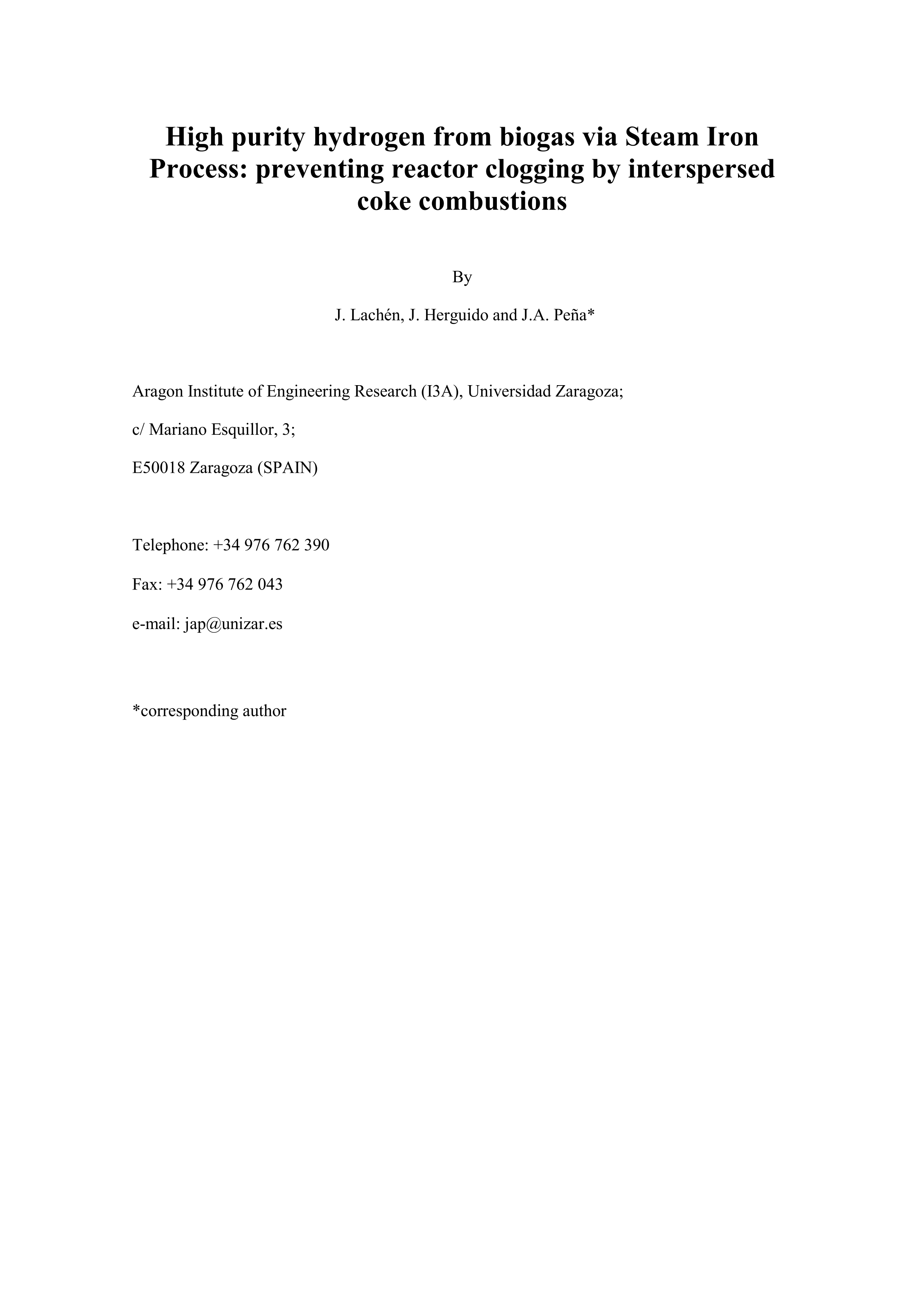 High purity hydrogen from biogas via steam iron process: Preventing reactor clogging by interspersed coke combustions