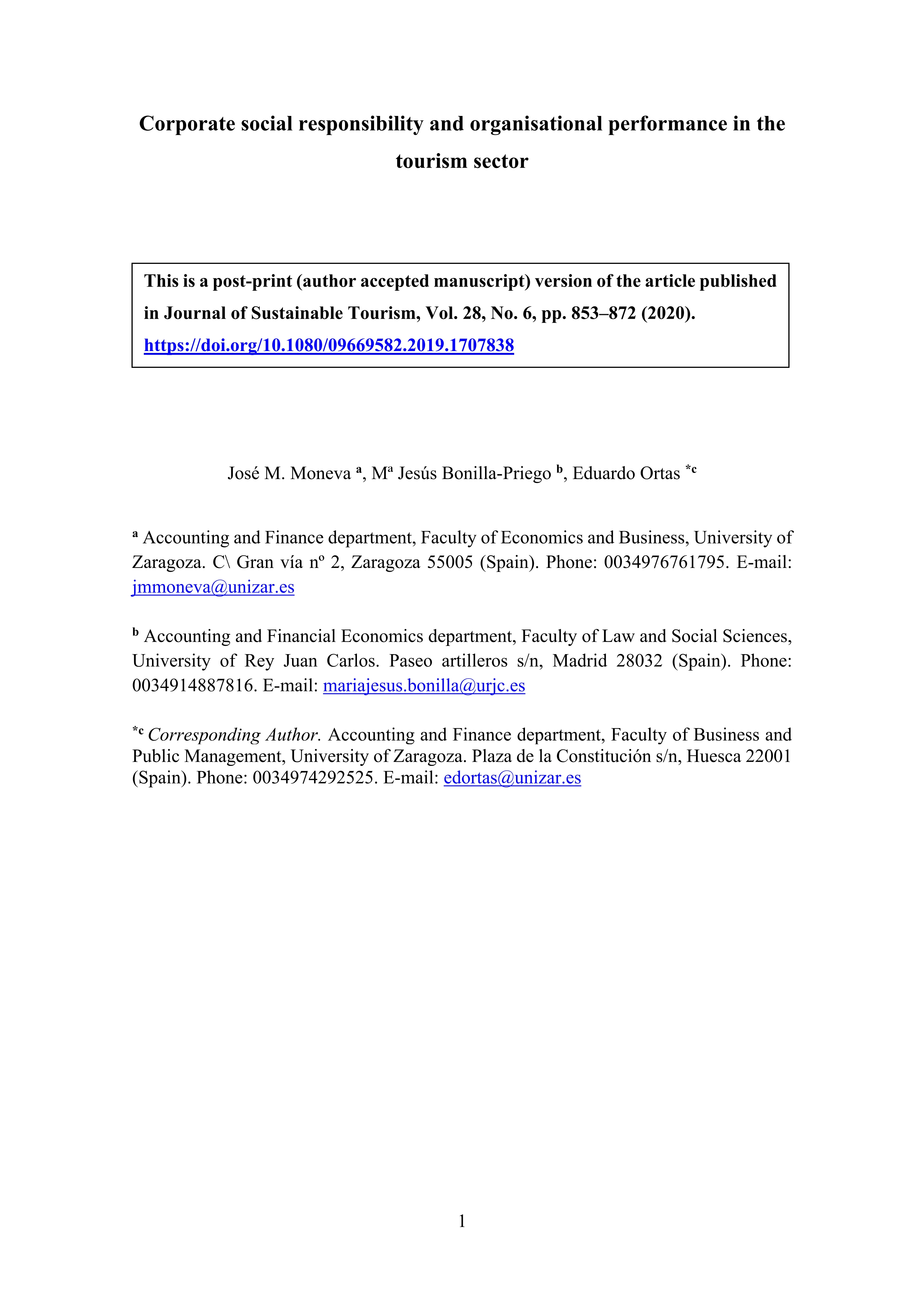 Corporate social responsibility and organisational performance in the tourism sector