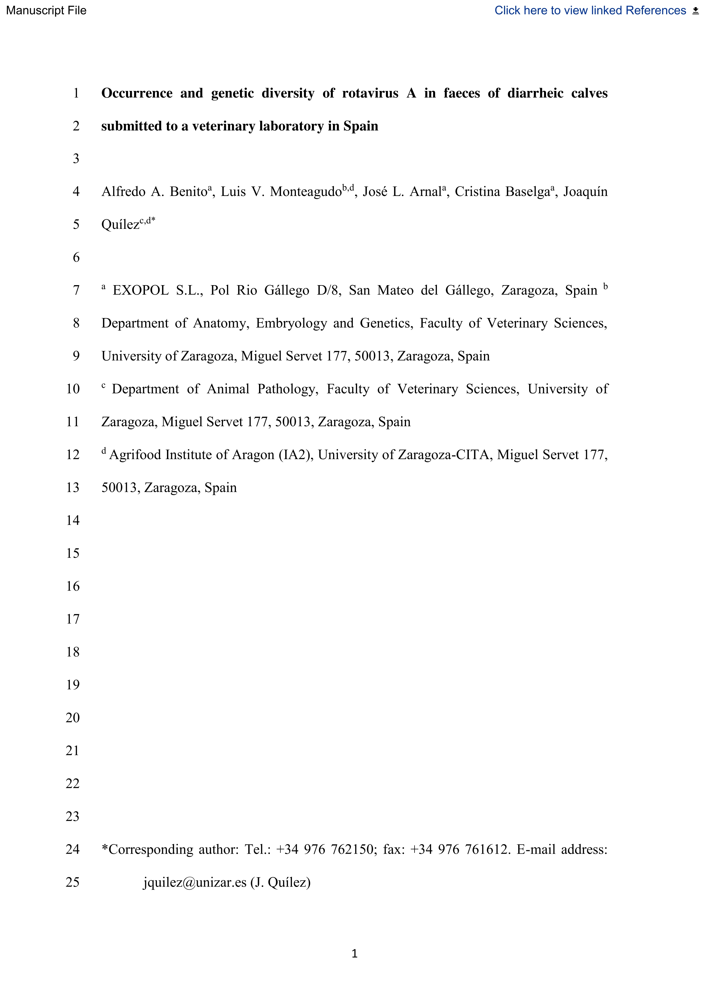 Occurrence and genetic diversity of rotavirus A in faeces of diarrheic calves submitted to a veterinary laboratory in Spain