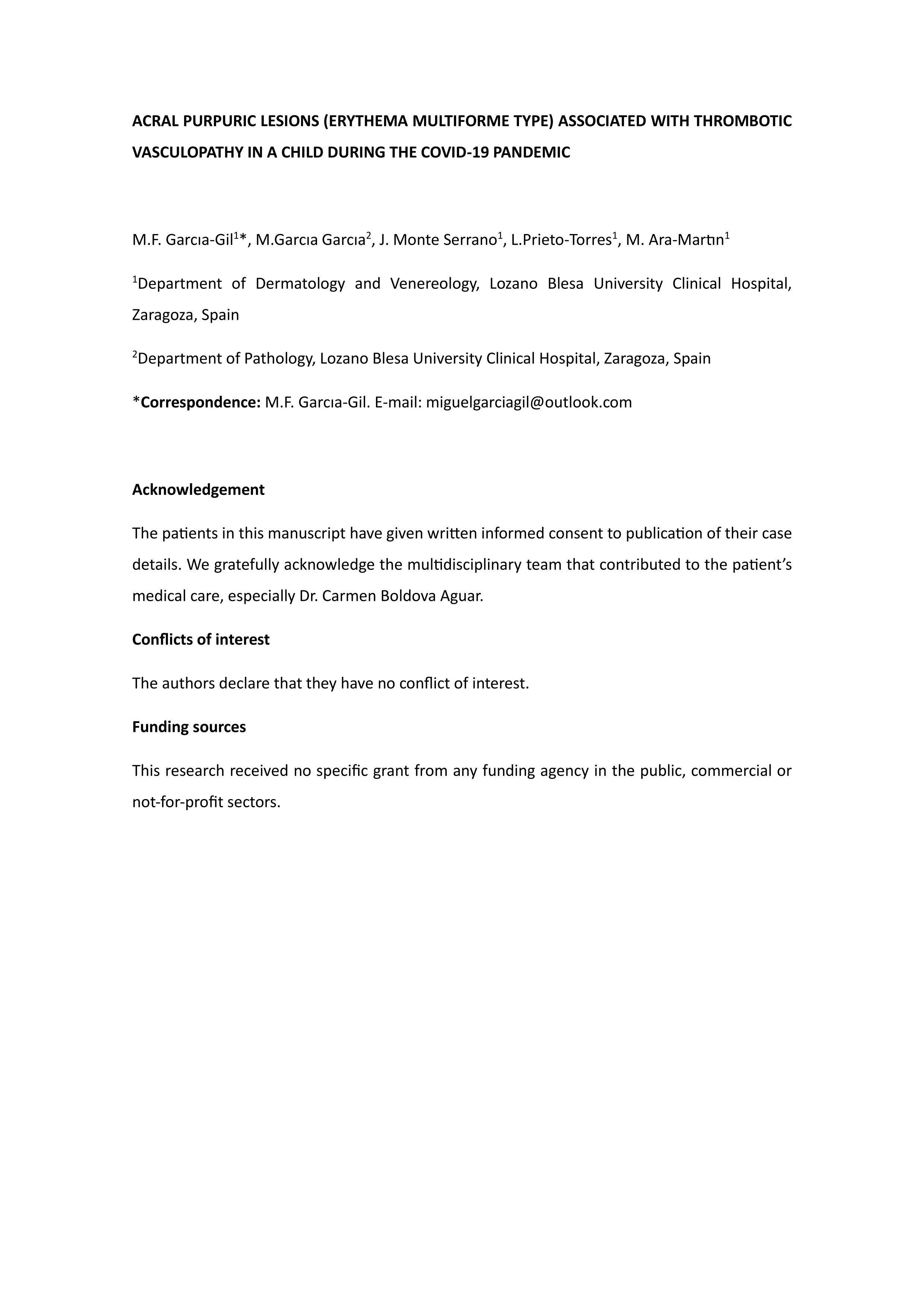 Acral purpuric lesions (Erythema multiforme type) associated with thrombotic vasculopathy in a child during the COVID-19 pandemic