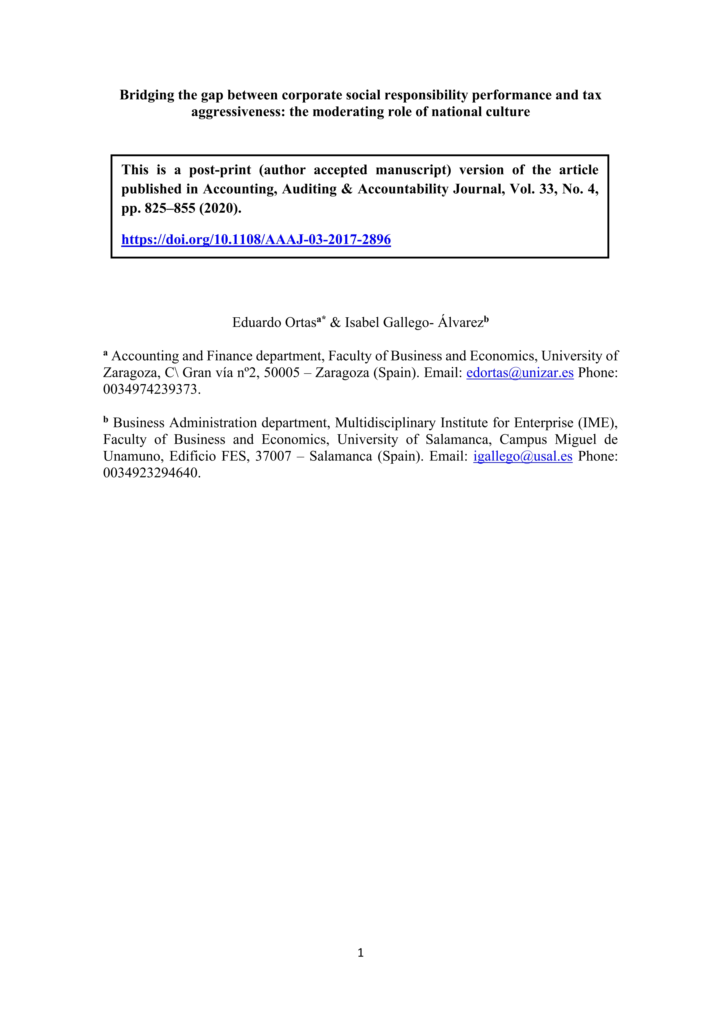 Bridging the gap between corporate social responsibility performance and tax aggressiveness: the moderating role of national culture