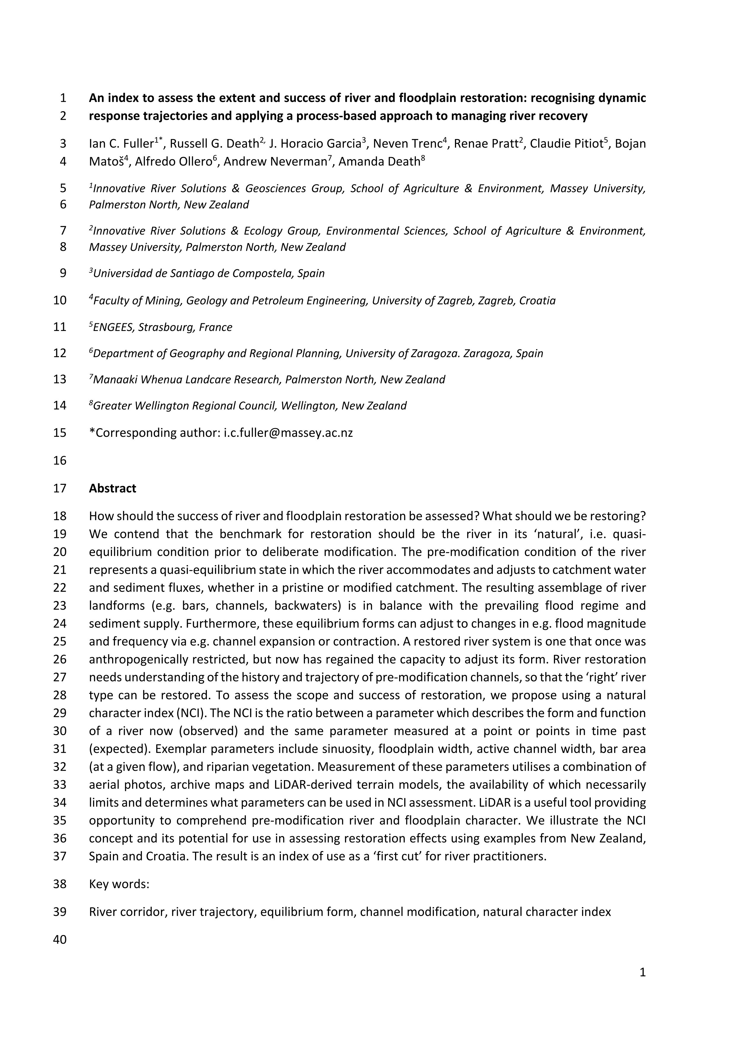 An index to assess the extent and success of river and floodplain restoration: Recognising dynamic response trajectories and applying a process-based approach to managing river recovery