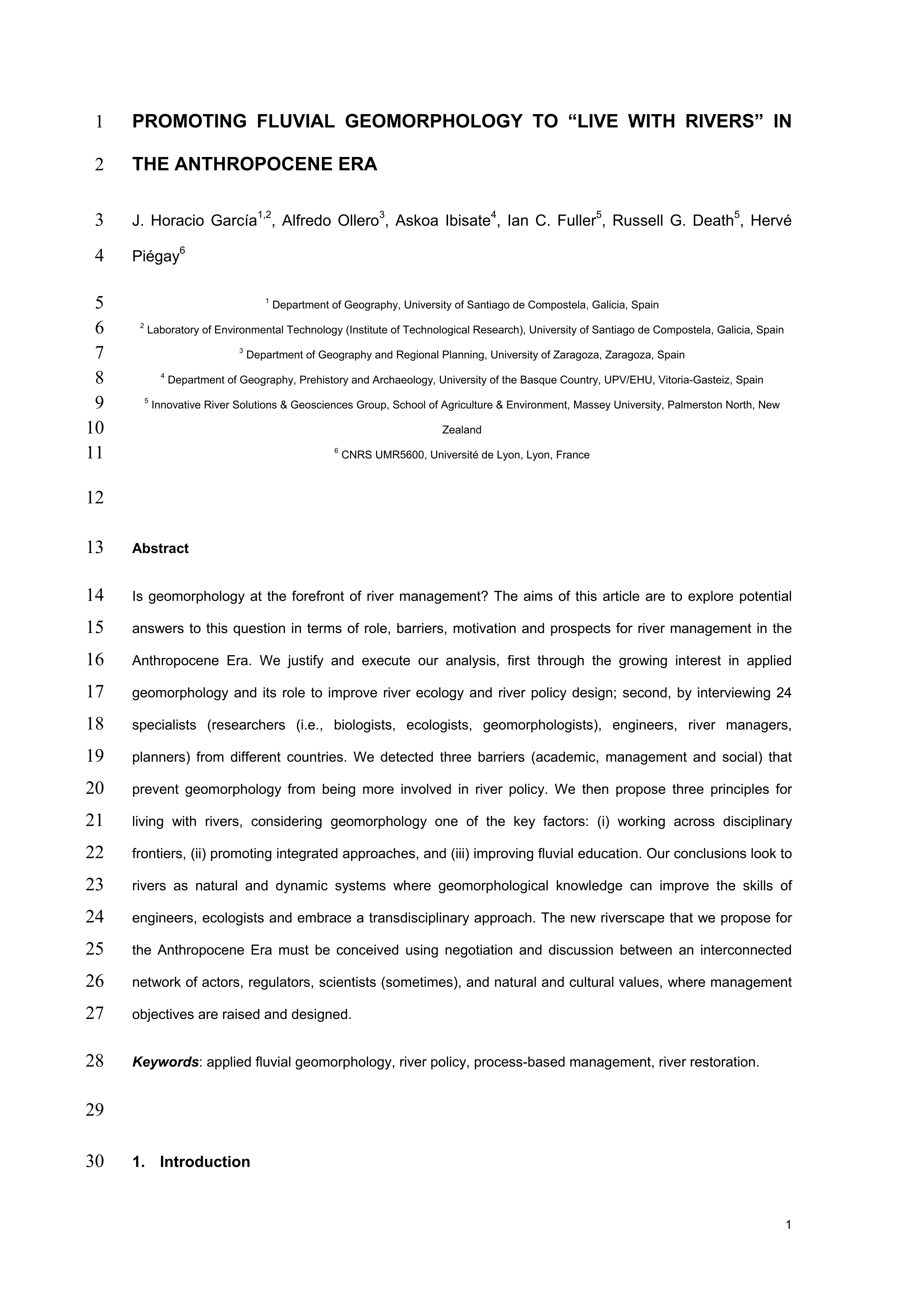 Promoting fluvial geomorphology to “live with rivers” in the Anthropocene era
