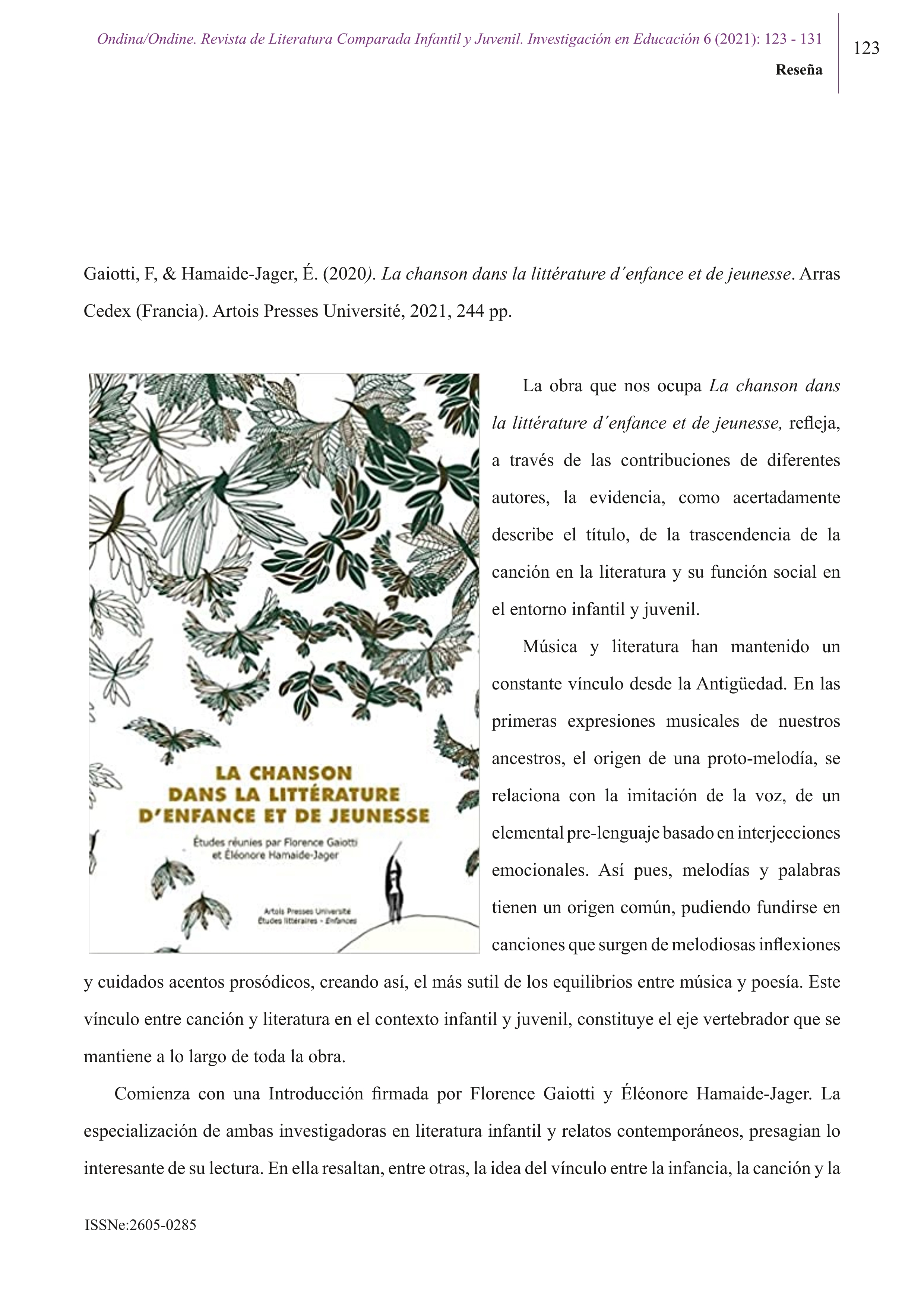 La chanson dans la littérature d´enfance et de jeunesse