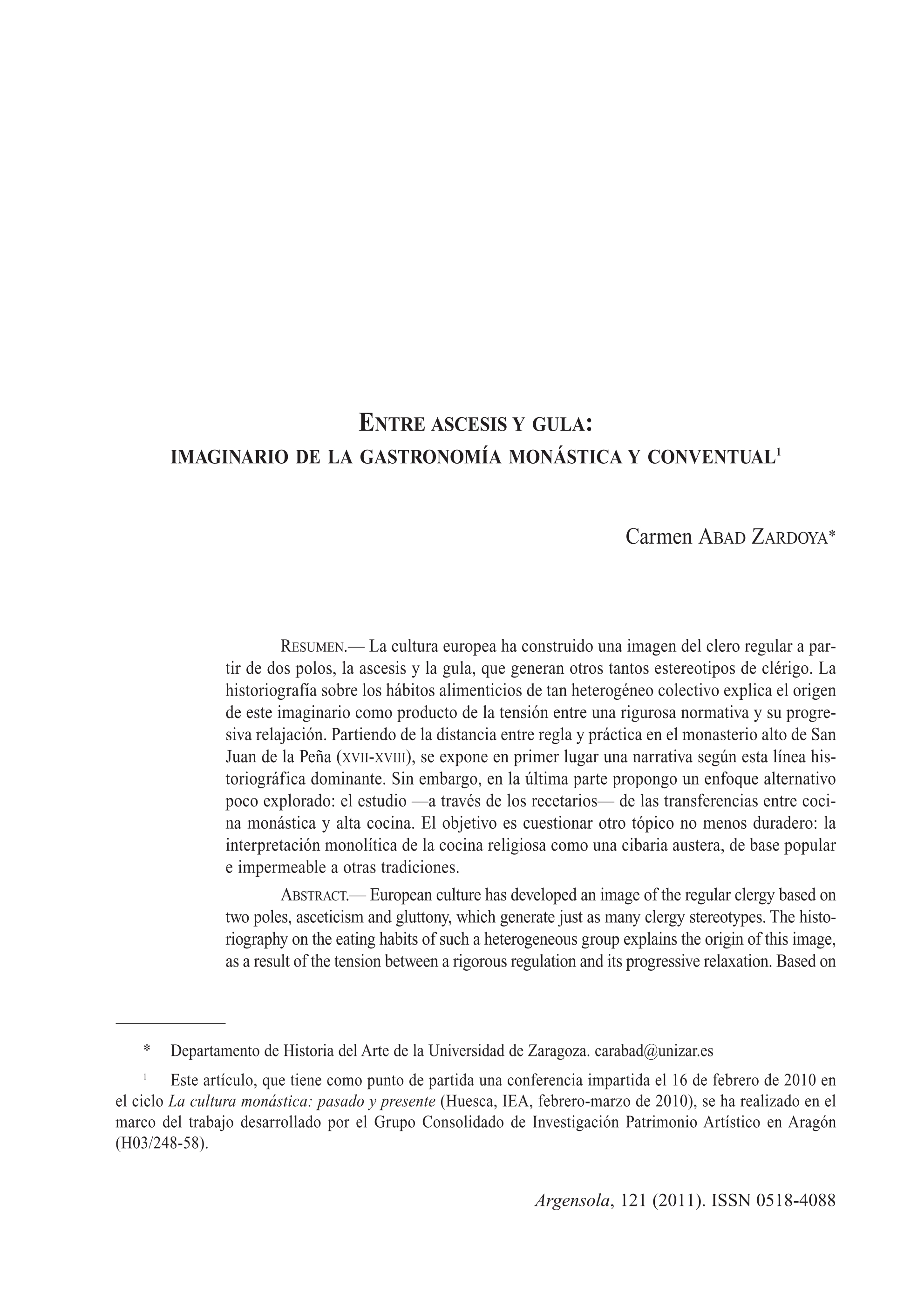 Entre ascesis y gula: imaginario de la gastronomía monástica conventual