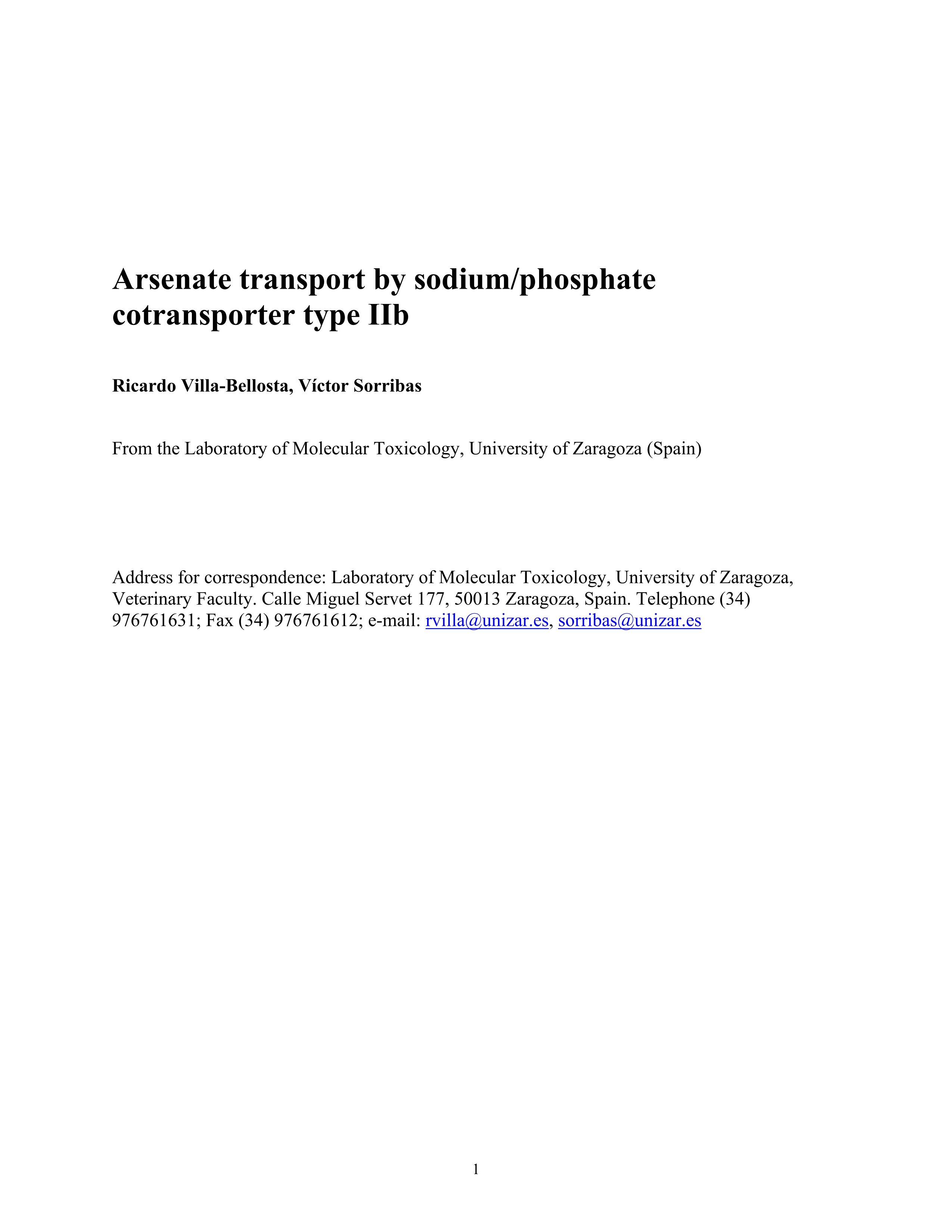 Arsenate transport by sodium/phosphate cotransporter type IIb