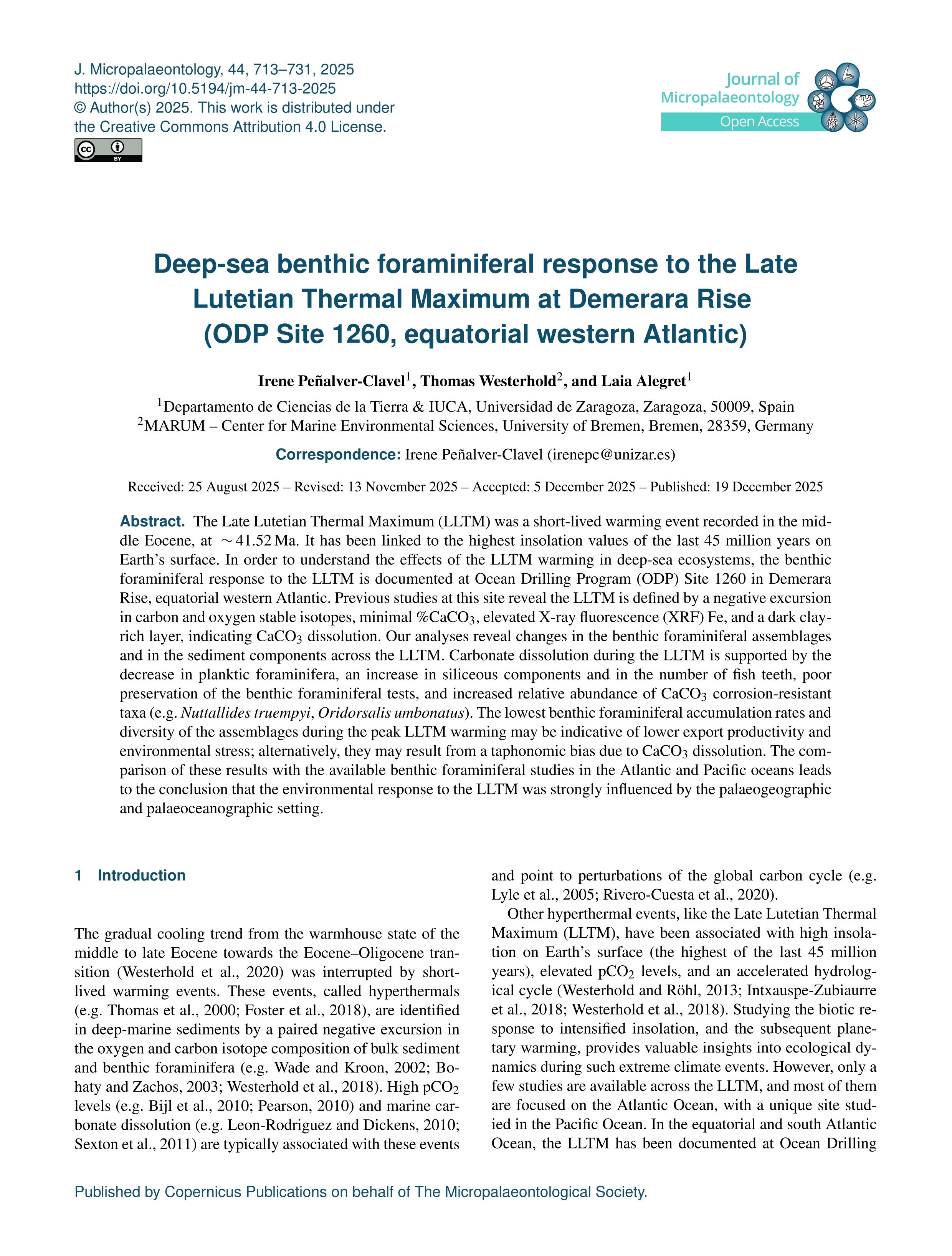 Deep-sea benthic foraminiferal response to the Late Lutetian Thermal Maximum at Demerara Rise  (ODP Site 1260, equatorial western Atlantic)