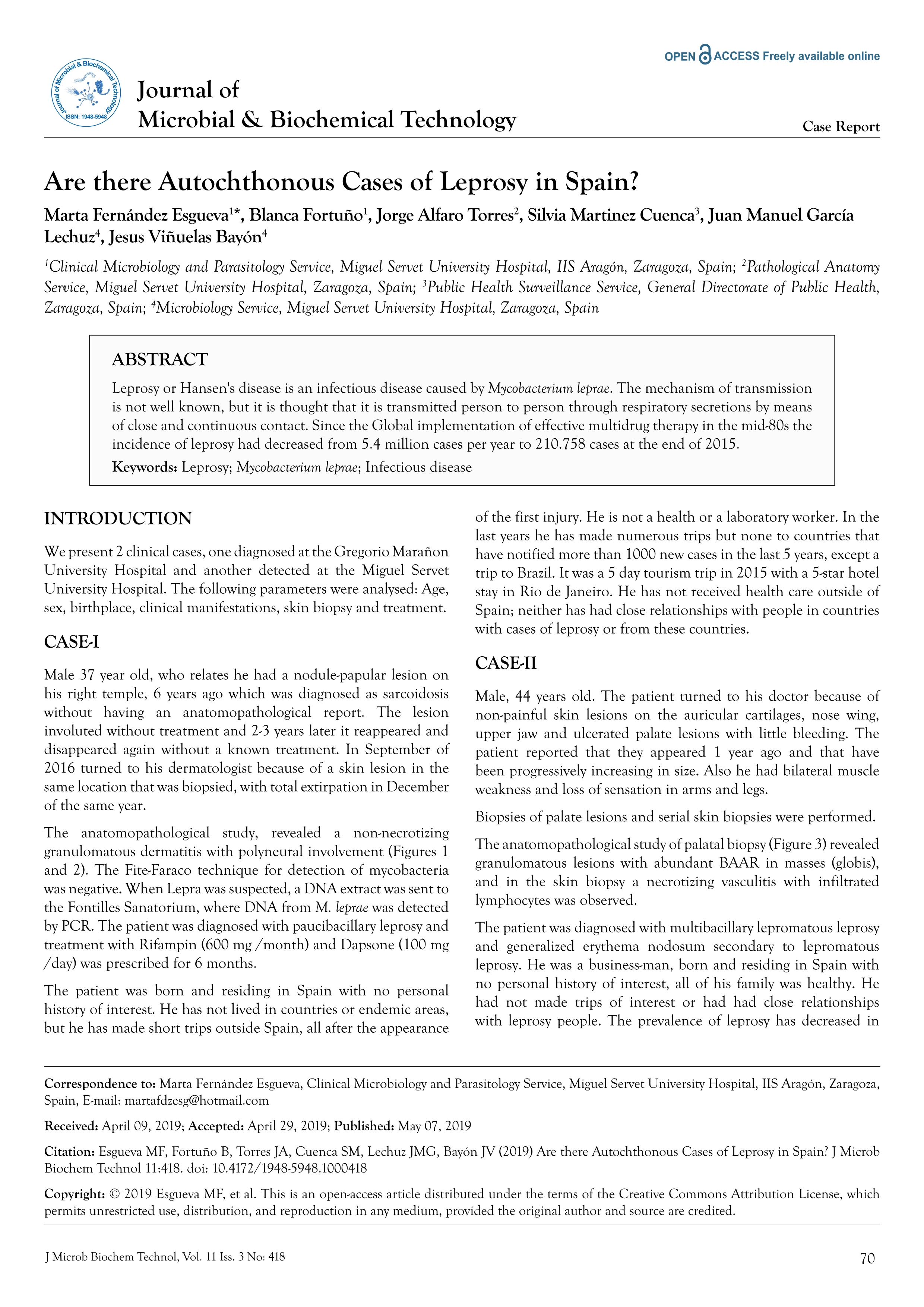Are there autochthonous cases of leprosy in Spain?