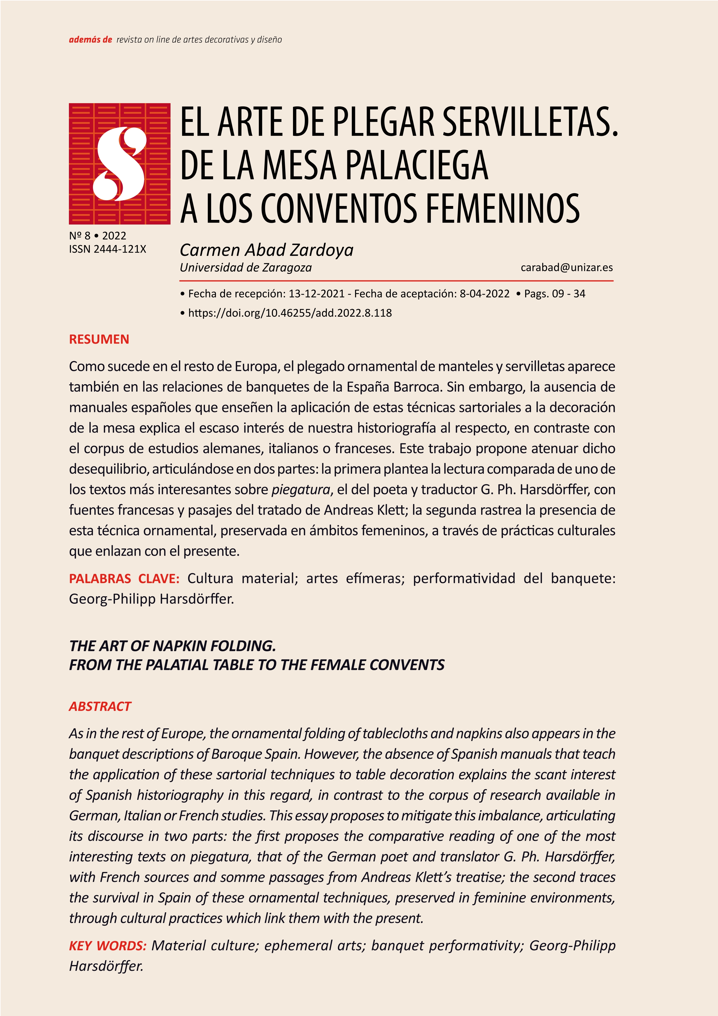 El arte de plegar servilletas. De la mesa palaciega a los conventos femeninos