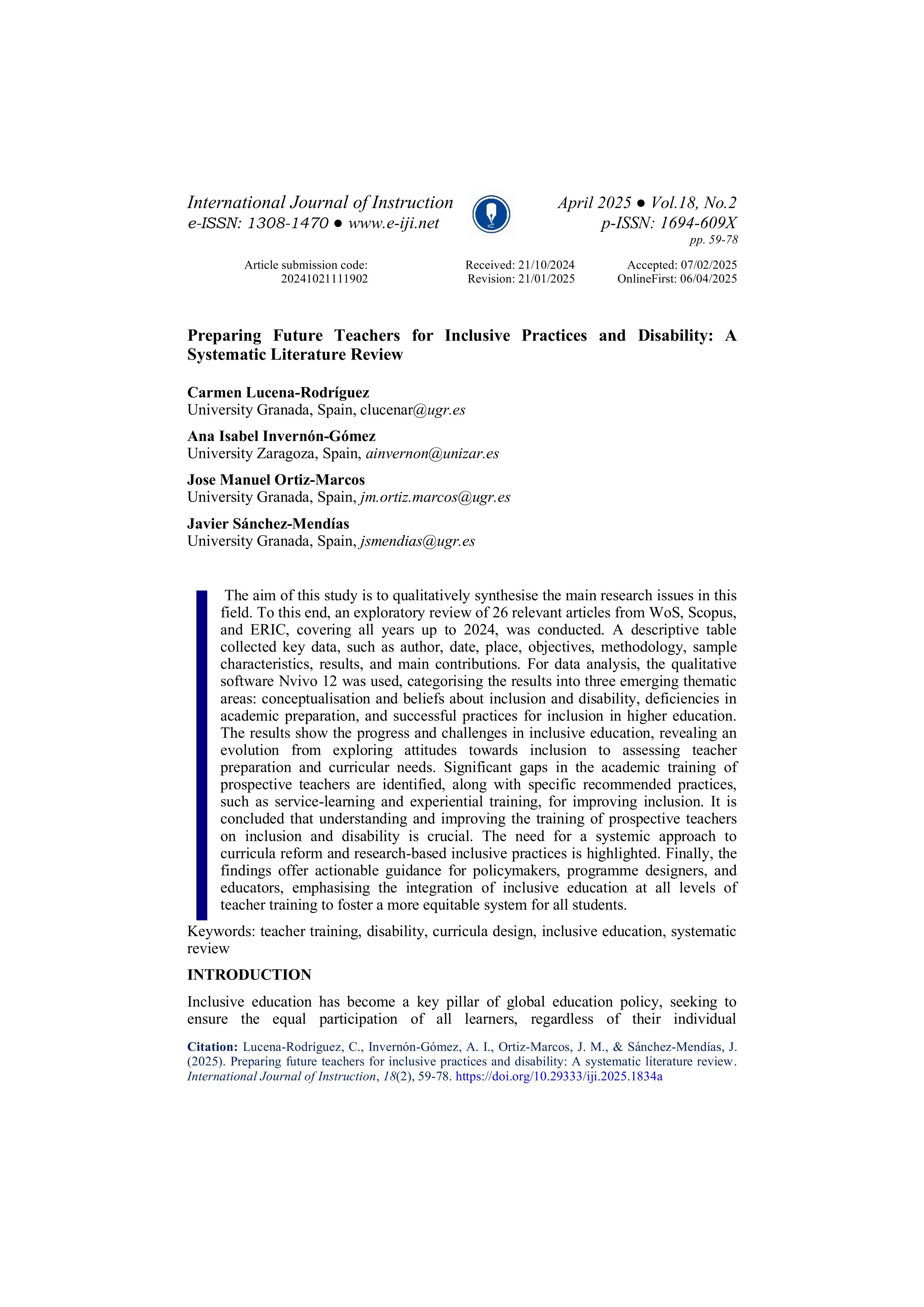 Preparing Future Teachers for Inclusive Practices and Disability: A Systematic Literature Review