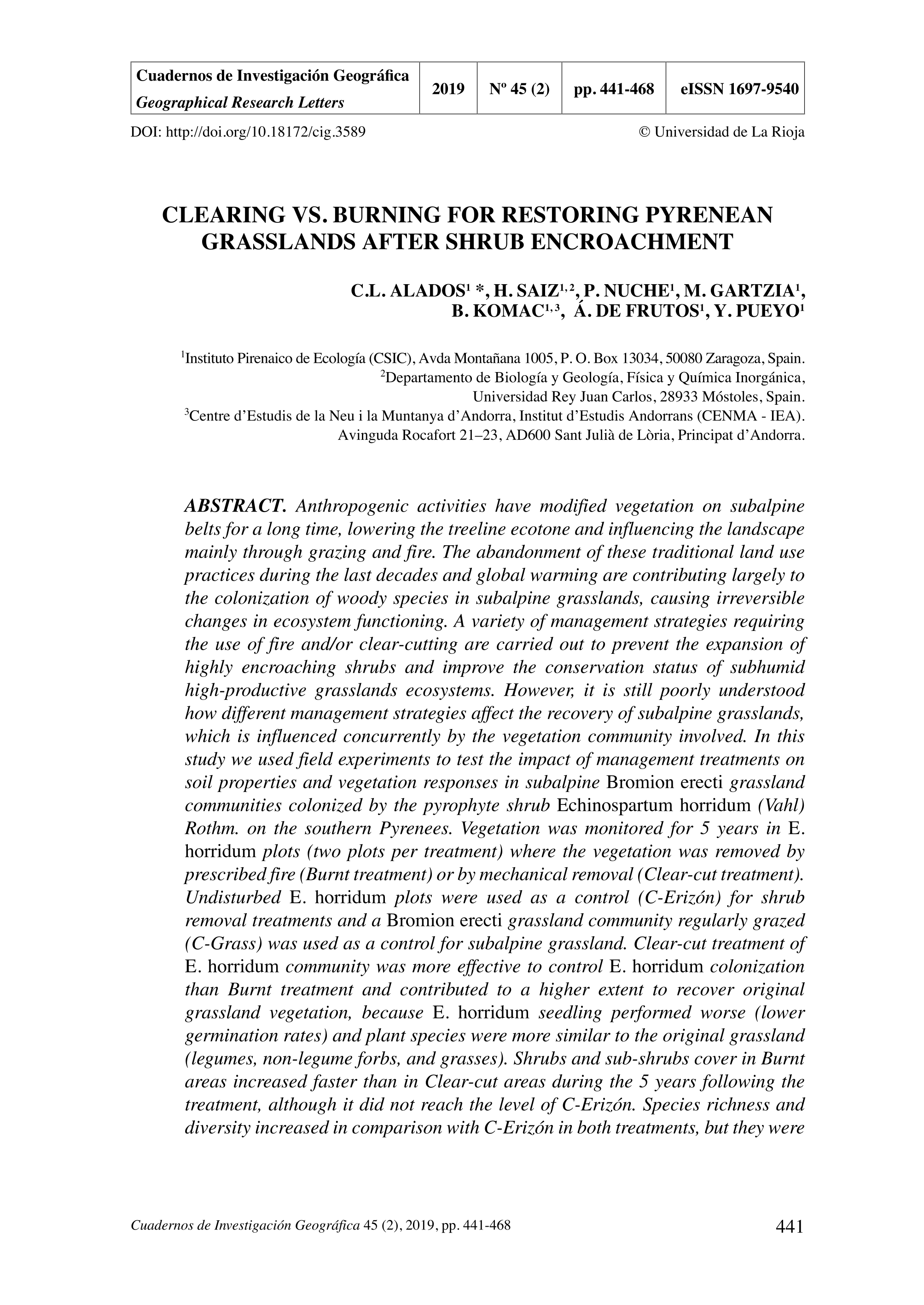 Clearing vs. burning for restoring Pyrenean grasslands after shrub encroachment