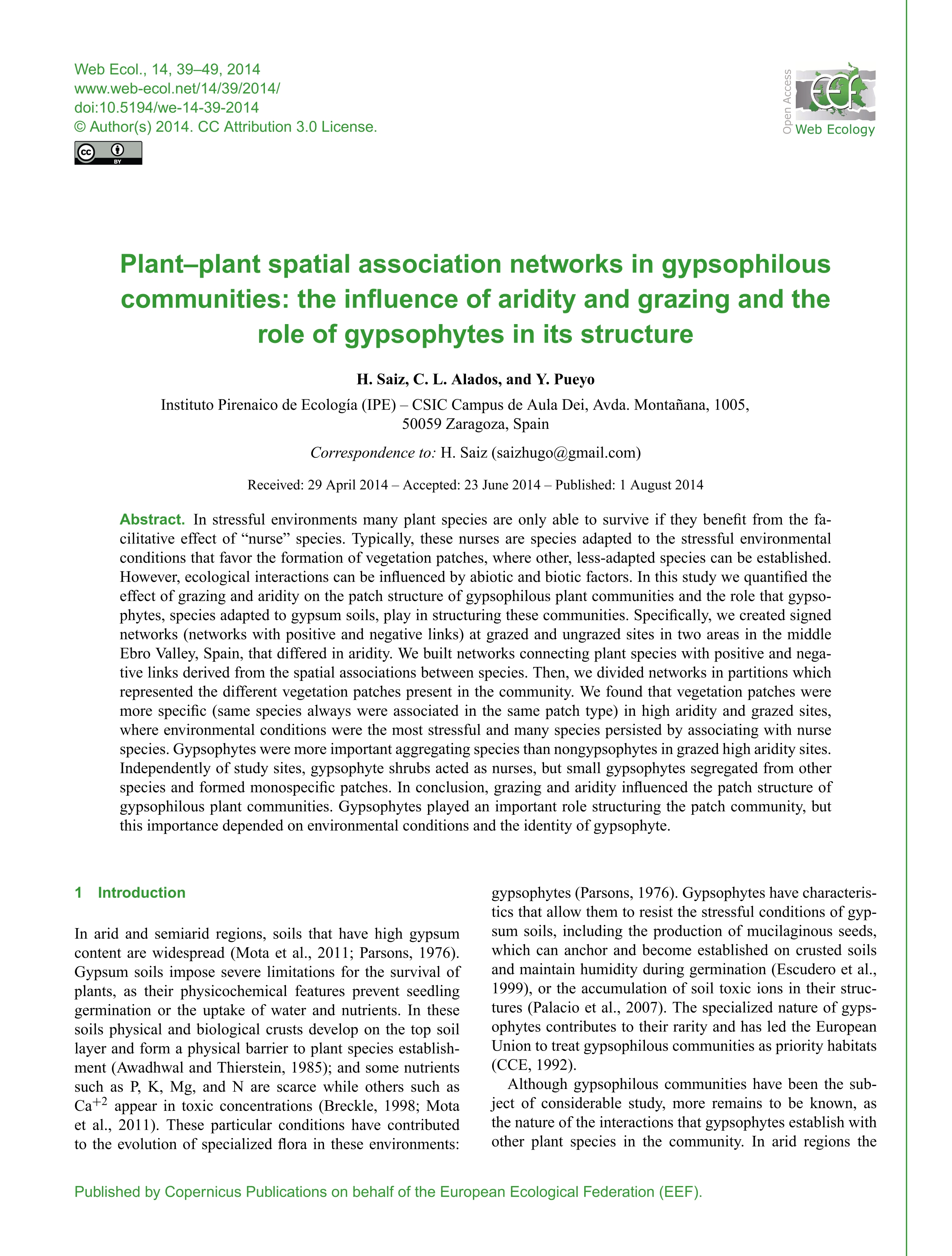 Plant–plant spatial association networks in gypsophilous communities: the influence of aridity and grazing and the role of gypsophytes in its structure