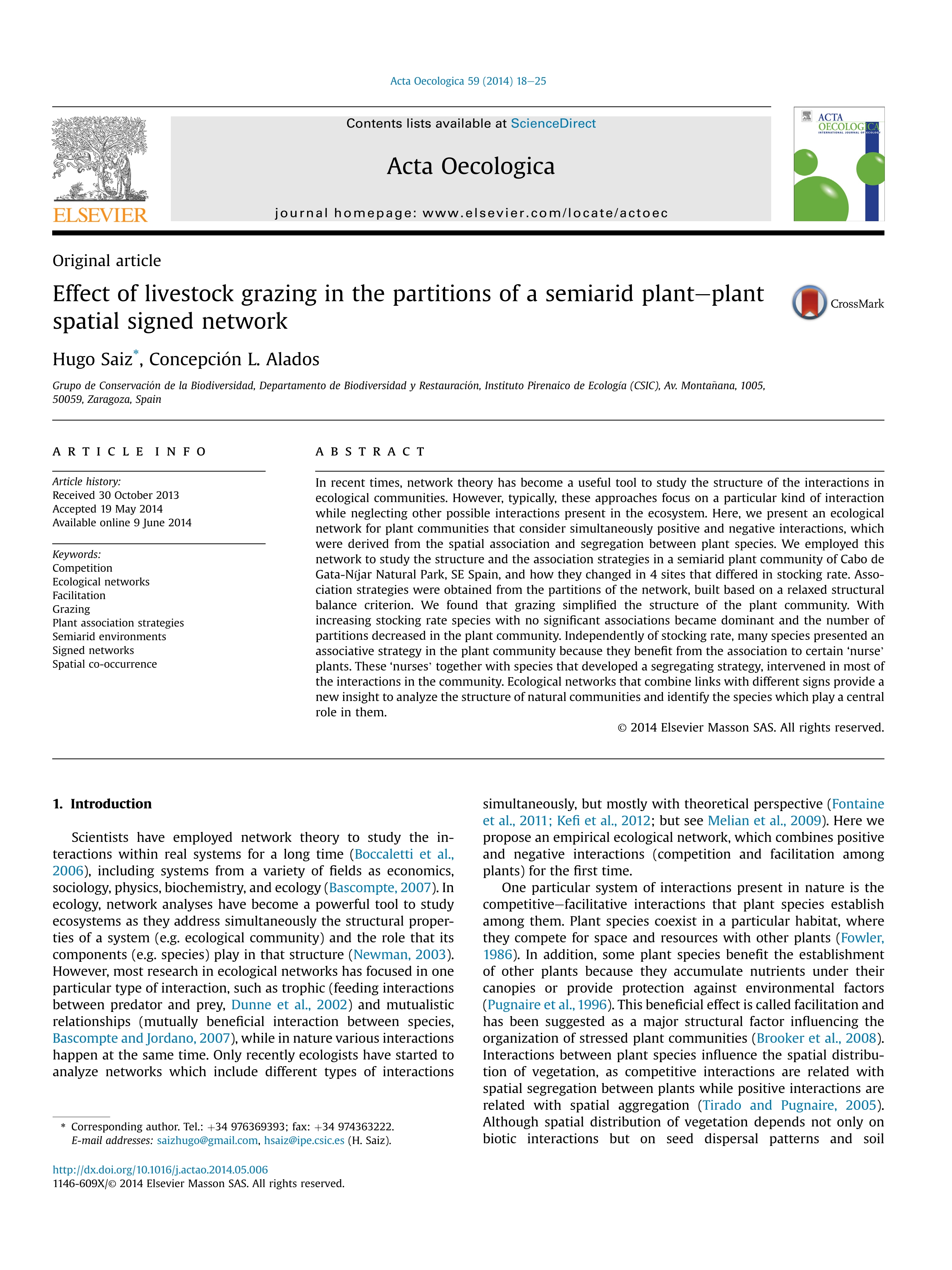 Effect of livestock grazing in the partitions of a semiarid plant–plant spatial signed network