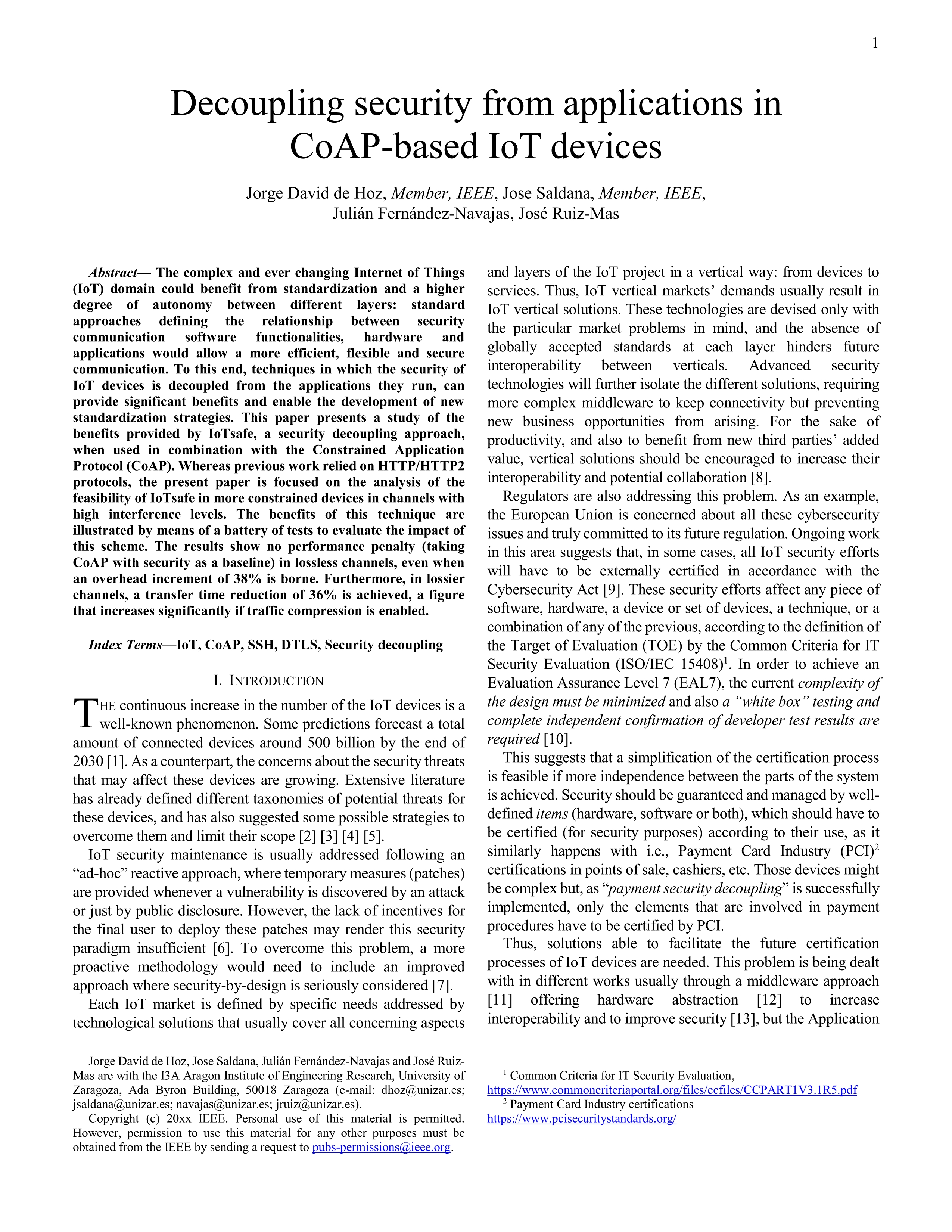 Decoupling Security From Applications in CoAP-Based IoT Devices