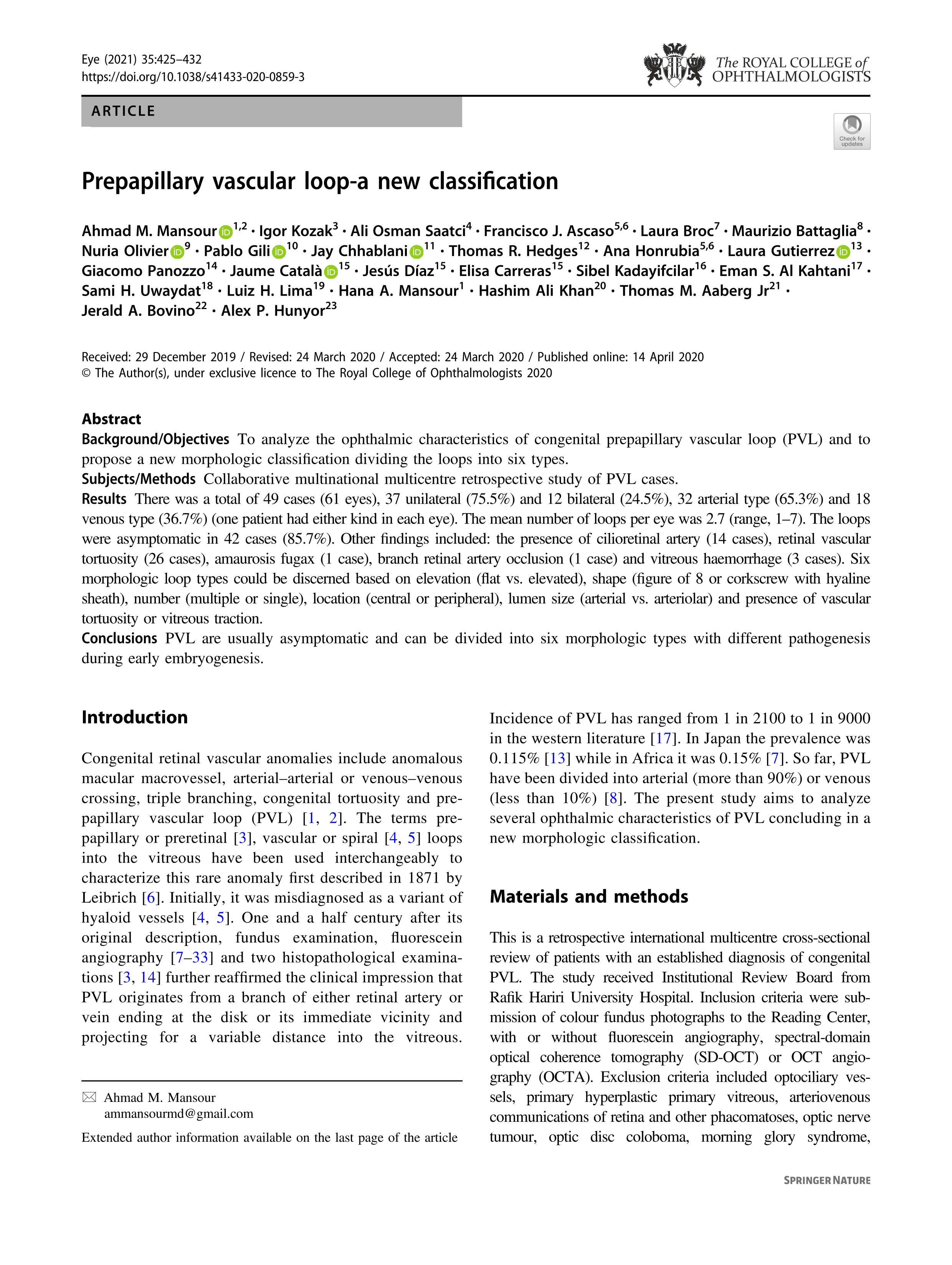 Prepapillary vascular loop-a new classification