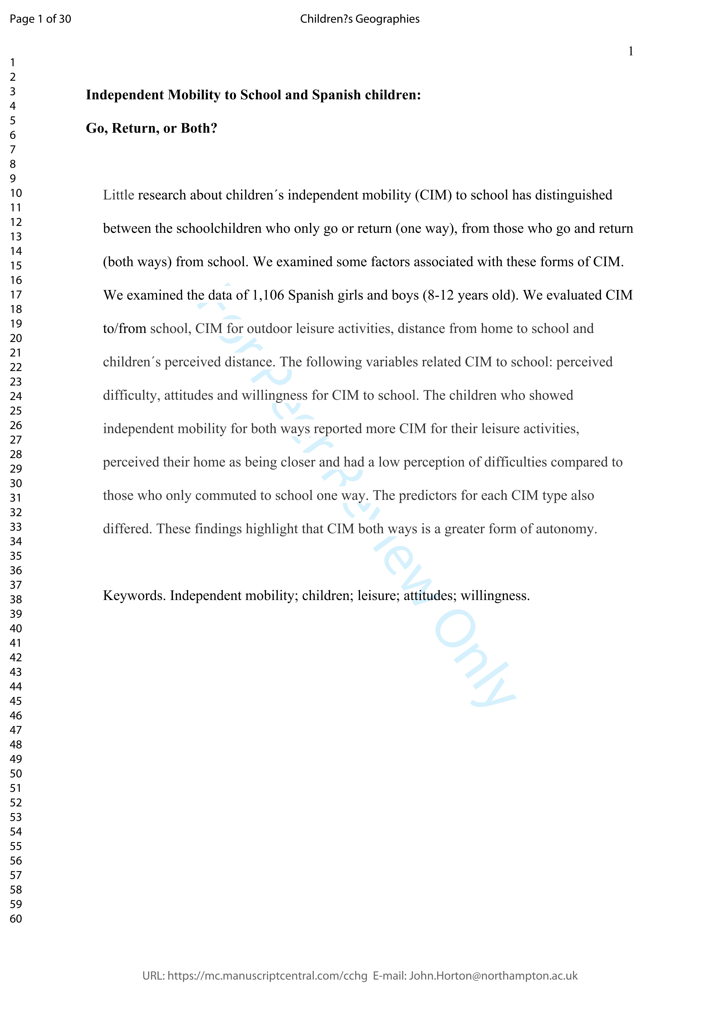 Independent mobility to school and Spanish children: go, return, or both?