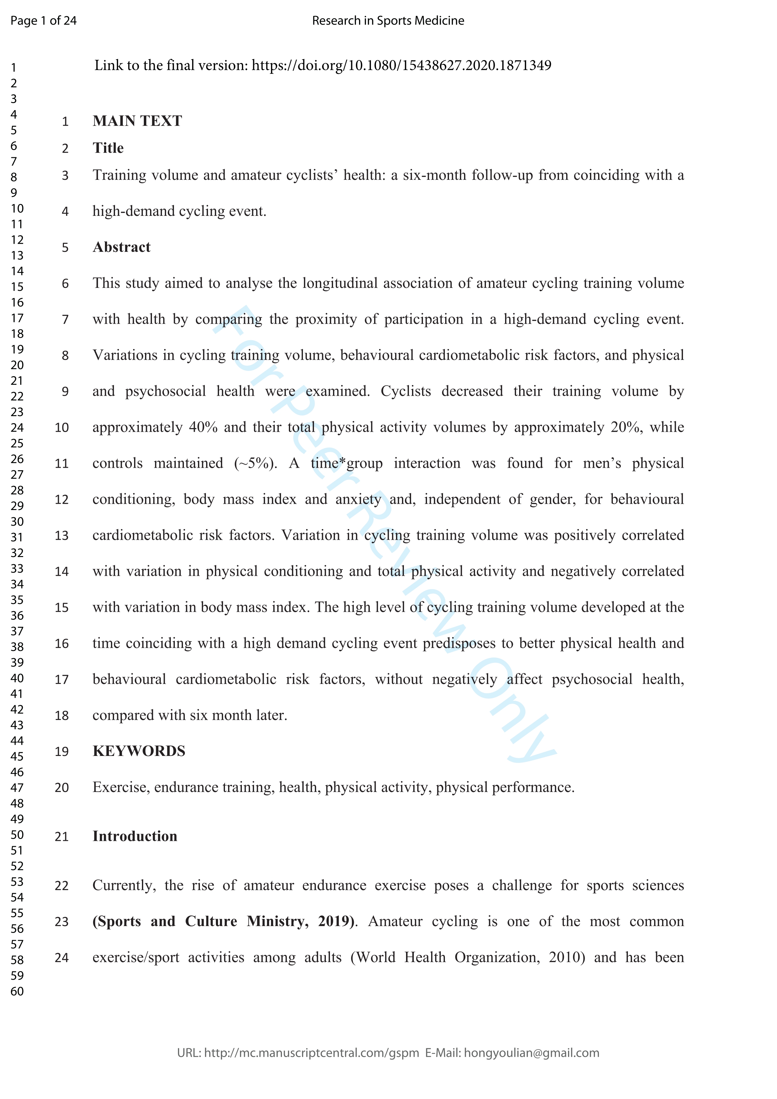 Training volume and amateur cyclists’ health: a six-month follow-up from coinciding with a high-demand cycling event