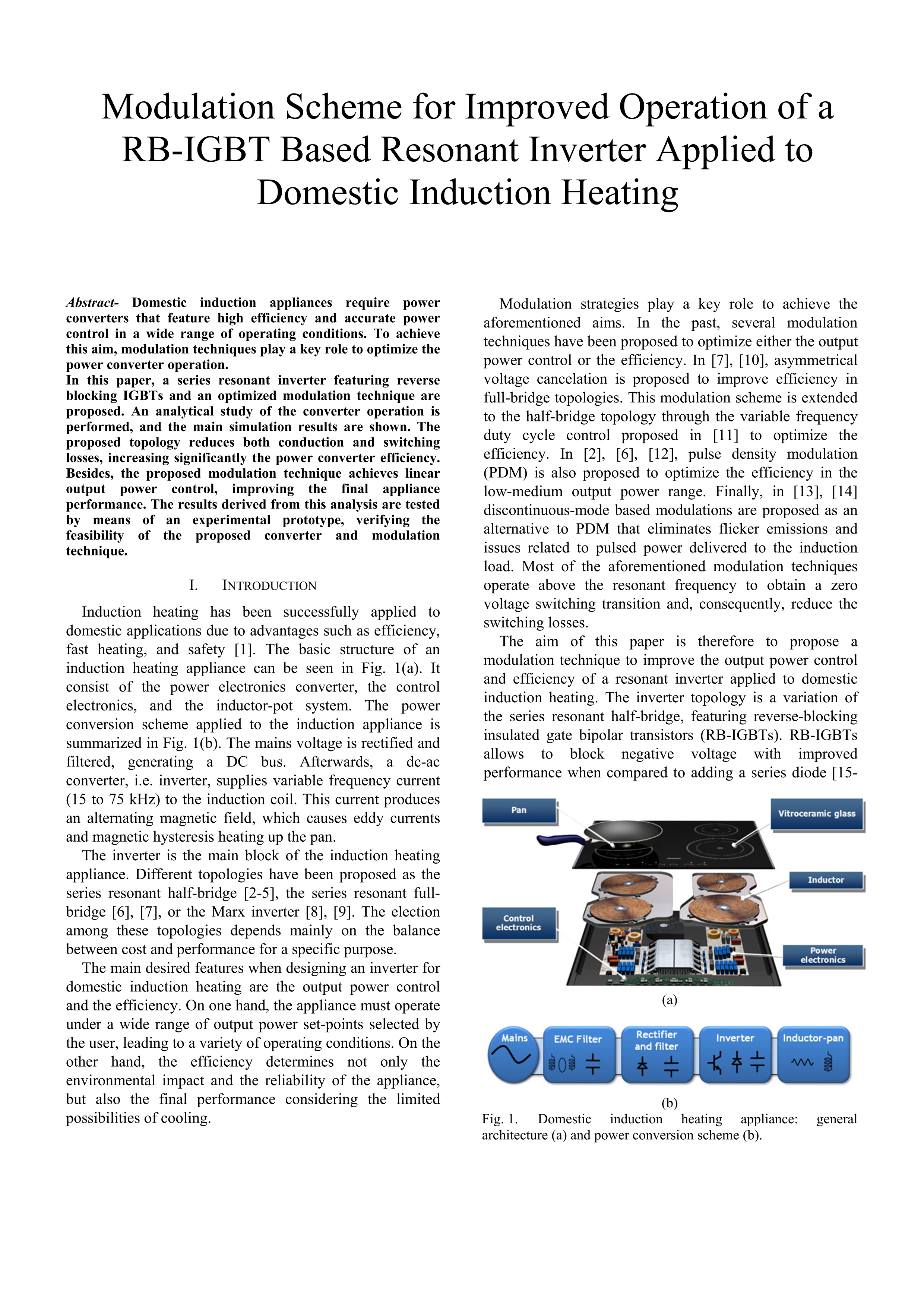 Modulation scheme for improved operation of a RB-IGBT based resonant inverter applied to domestic induction heating.