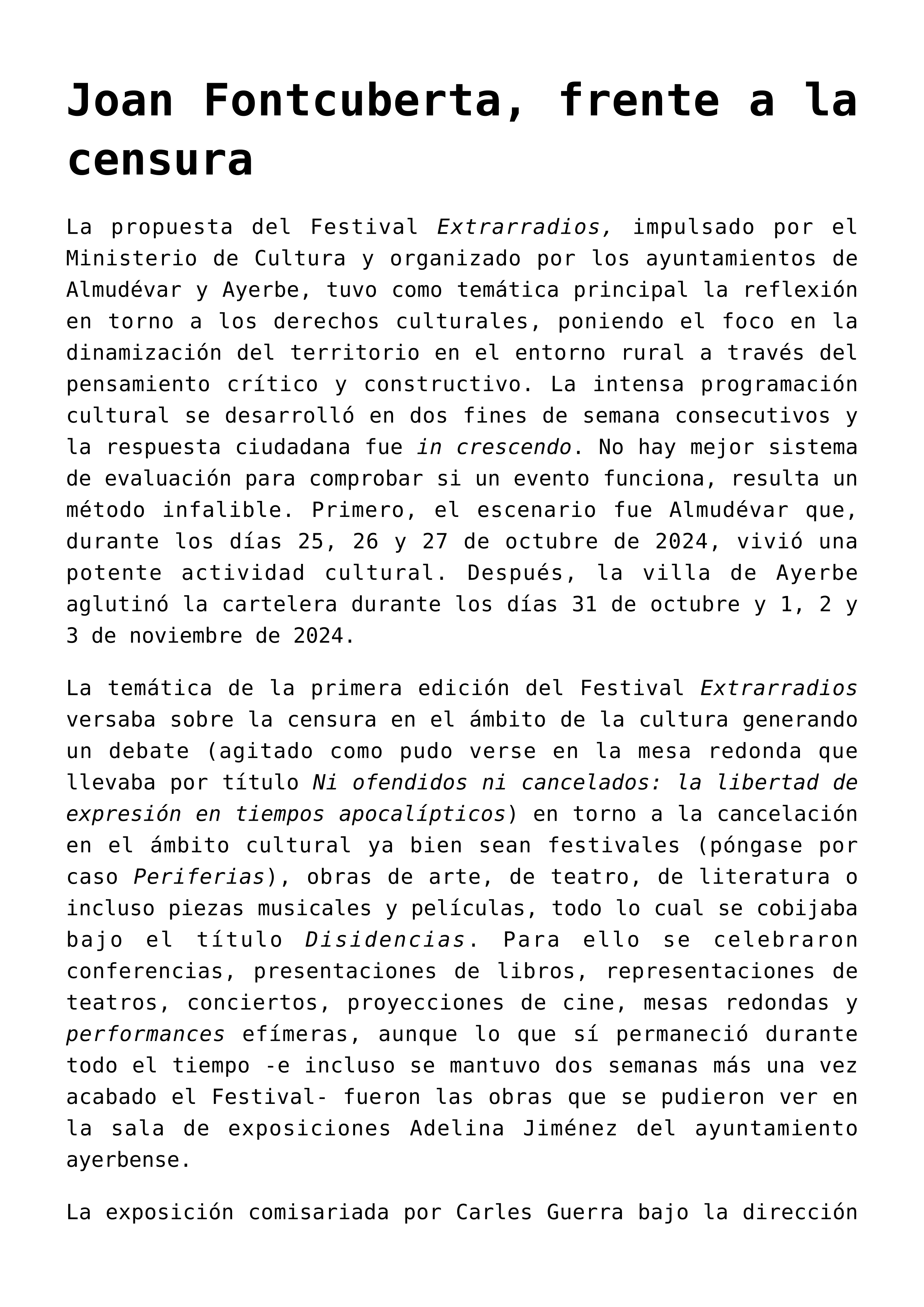 Joan Fontcuberta, frente a la censura: reseña del festival extrarradios, almudévar y ayerbe, octubre-noviembre de 2024