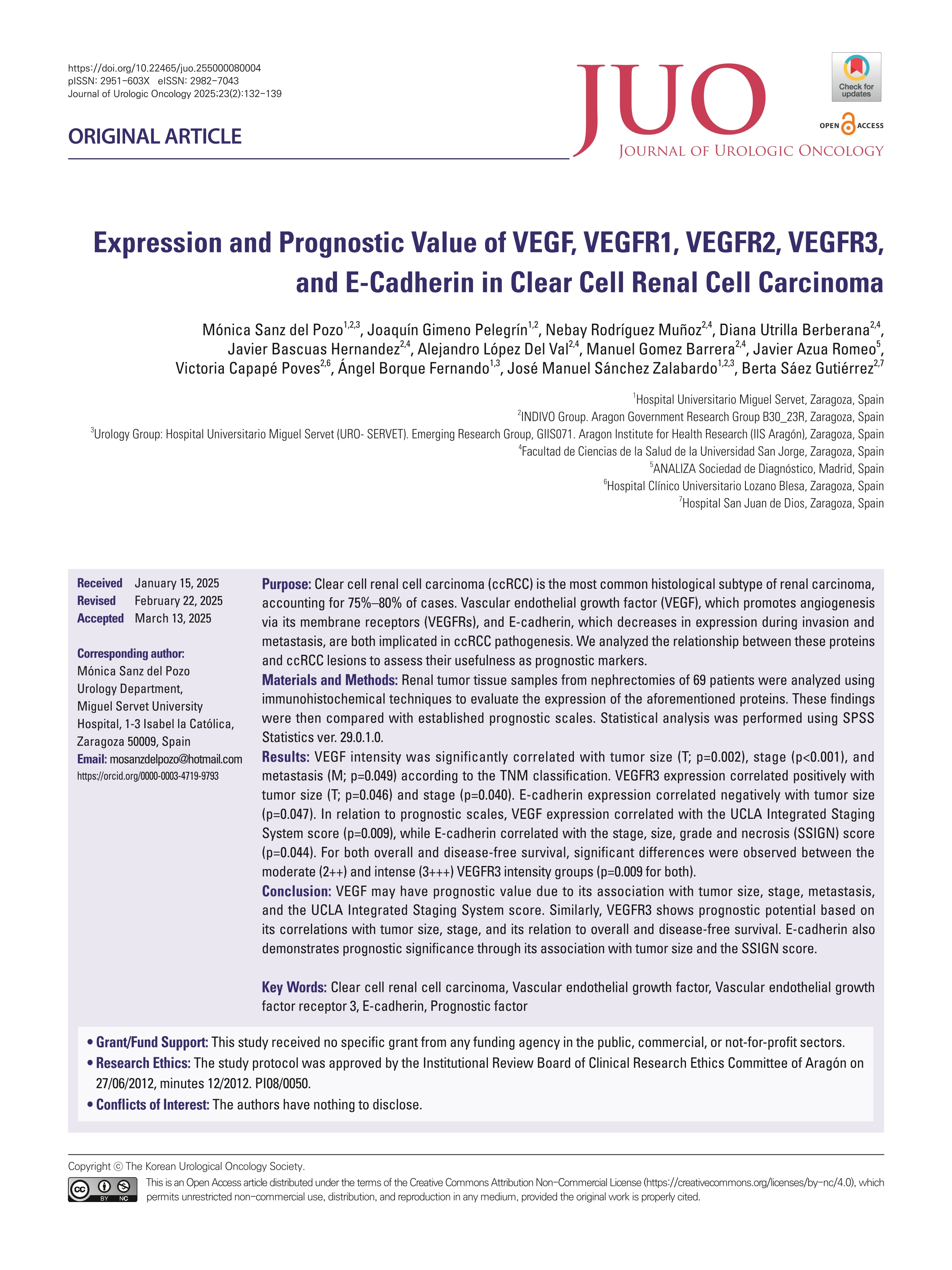 Expression and Prognostic Value of VEGF, VEGFR1, VEGFR2, VEGFR3, and E-Cadherin in Clear Cell Renal Cell Carcinoma