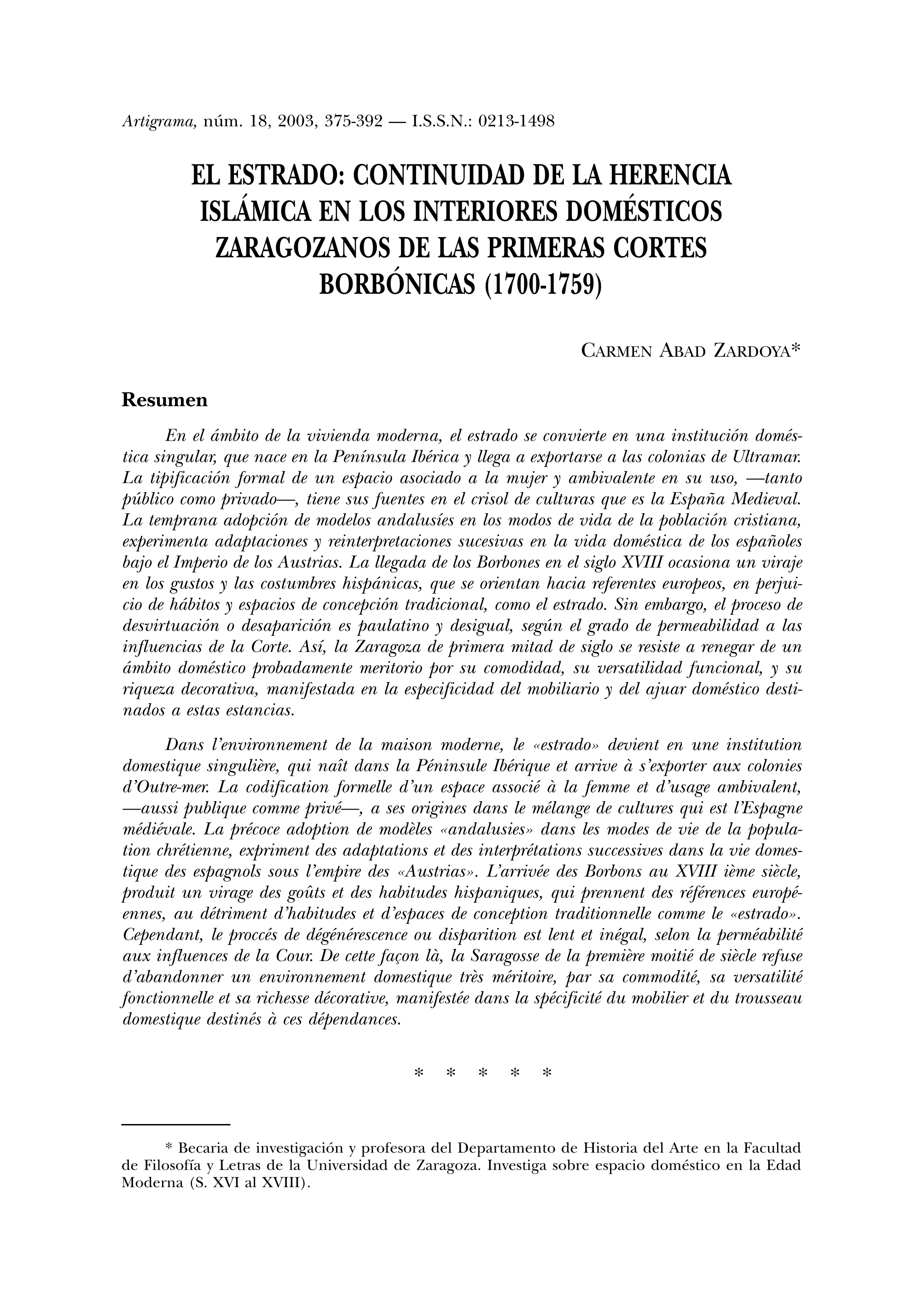 El estrado: continuidad de la herencia islámica en los interiores domésticos zaragozanos de las primeras cortes borbónicas (1700-1759)